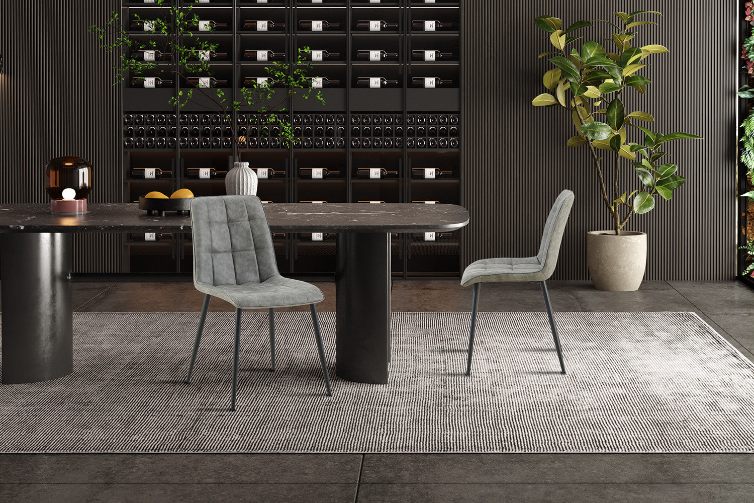 Rousseau - Set van 4 stoelen Furas Vintage PU Grijs - 88x46.5x59.5 cm