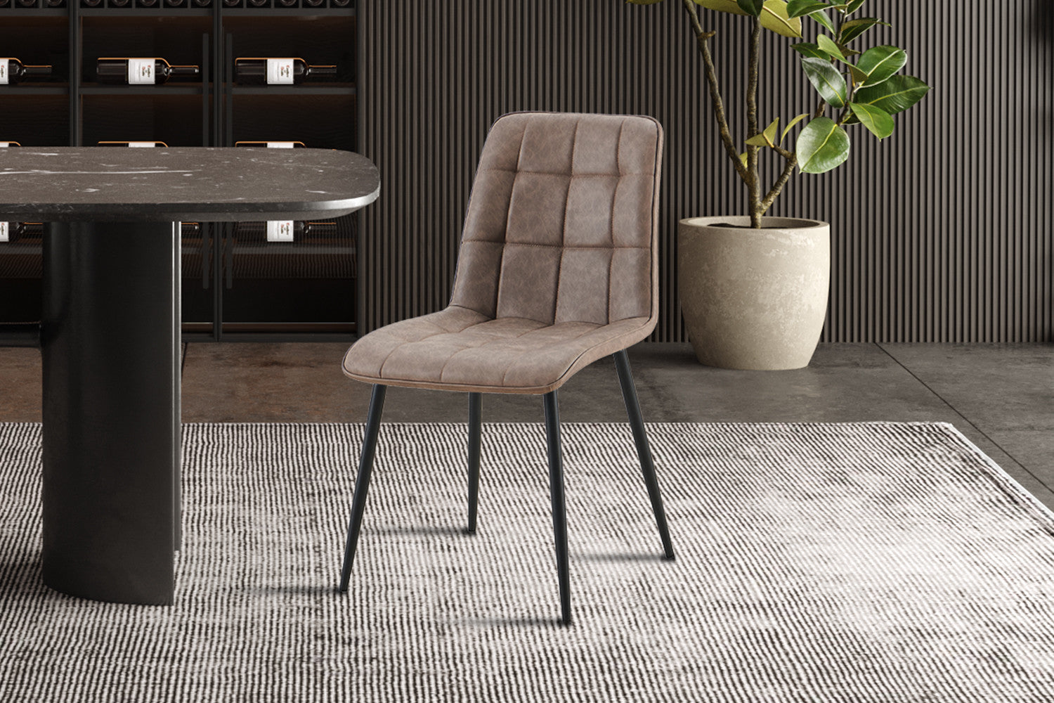 Rousseau - Lot de 4 chaises Furas Vintage PU Marron - 88x46,5x59,5 cm