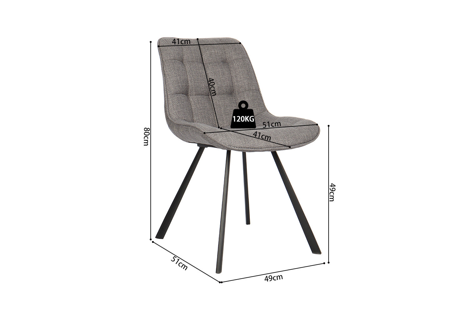 Rousseau - Chaise Ariba Tissu Gris Clair - 80x51x61 cm