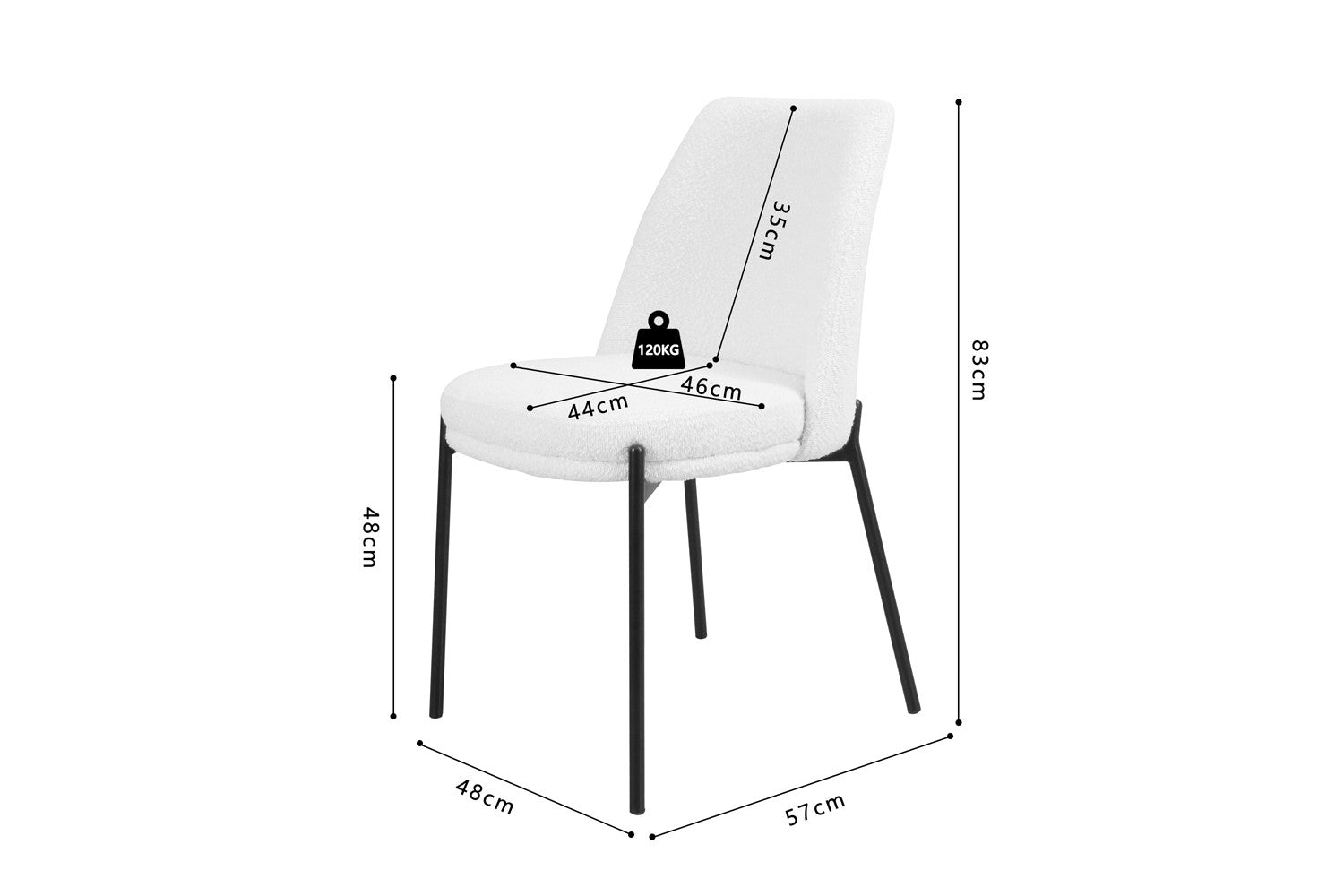 Rousseau - Chaise Ella Tissu Blanc - 83x48x57 cm