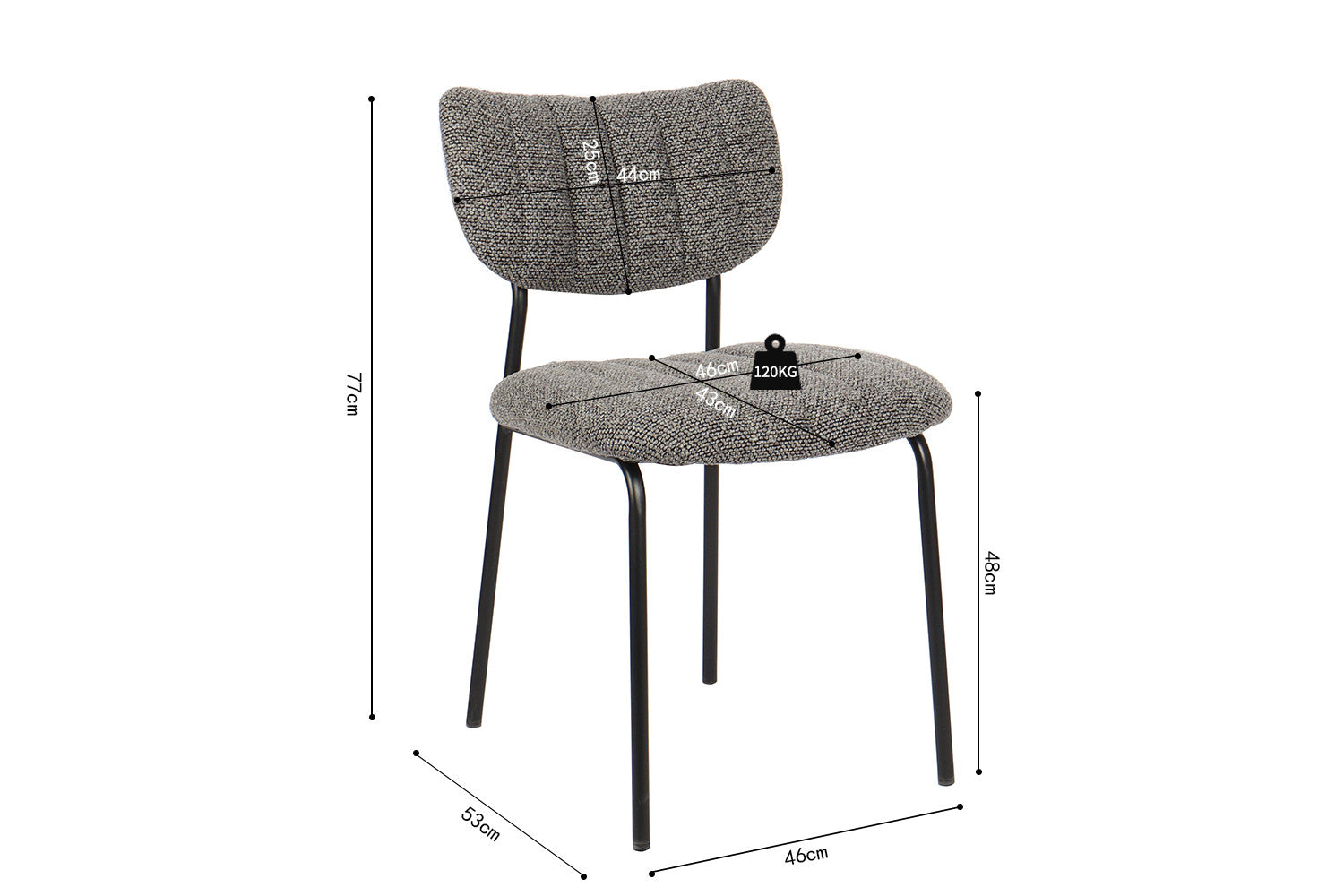 Rousseau - Chaise Antura Tissu Gris Foncé - 77x46x53 cm