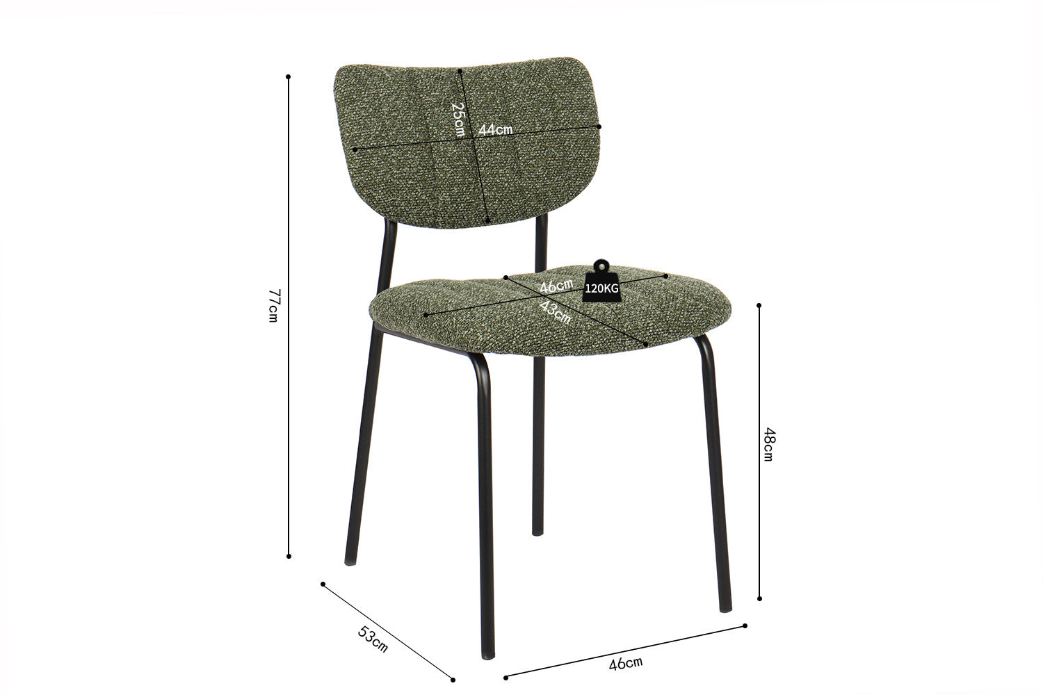 Rousseau - Chaise Antura Tissu Vert - 77x46x53 cm