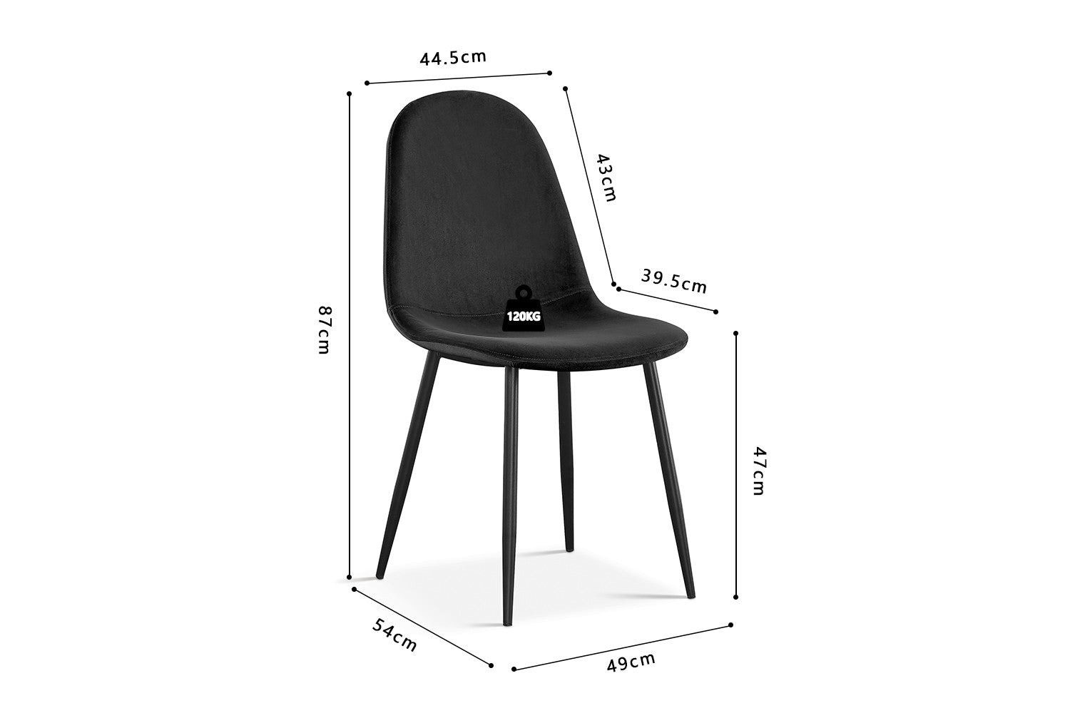 Rousseau - Chaise Boy Velours Noir - 87x49x54 cm