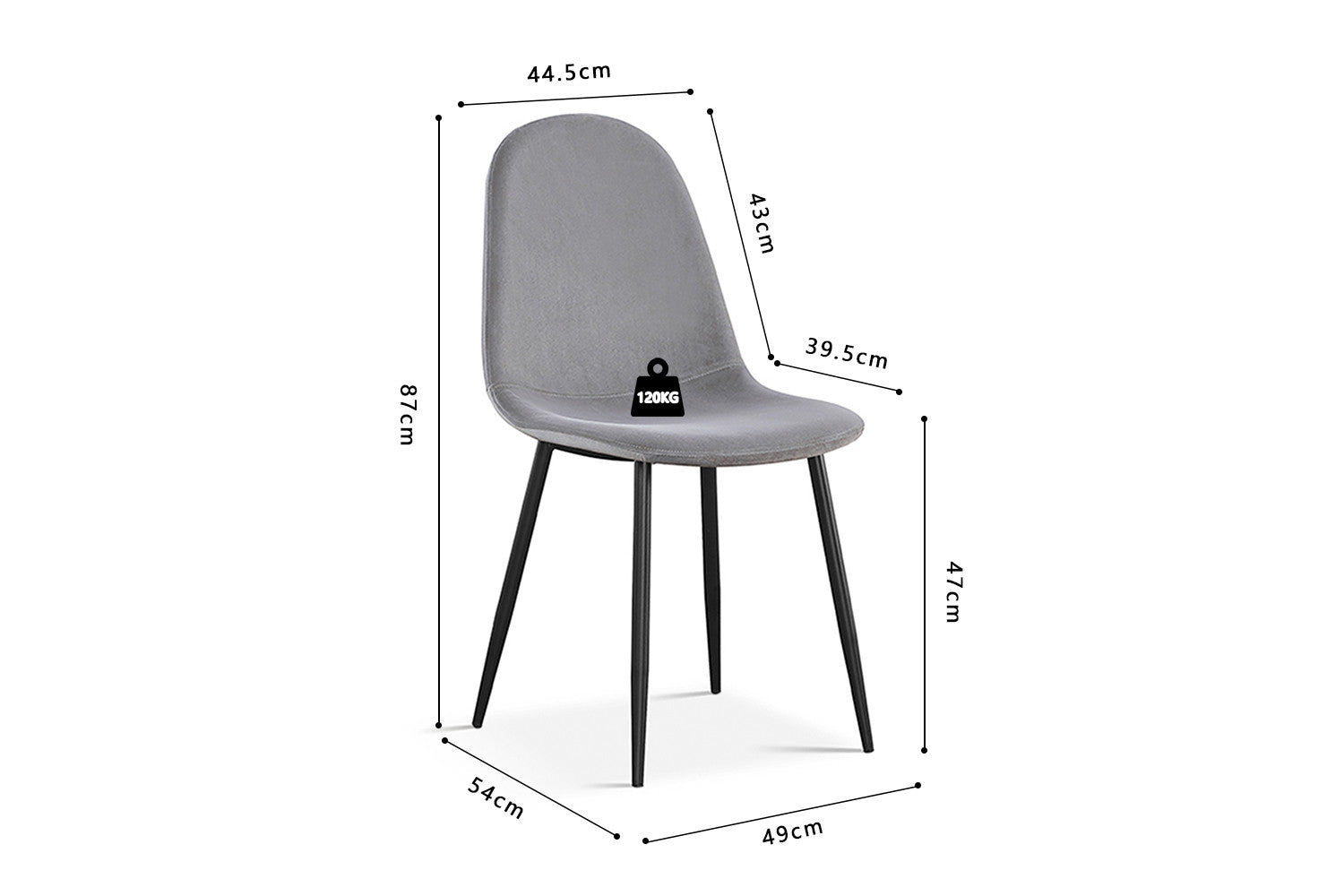 Rousseau - Chaise Boy Velours Gris - 87x49x54 cm