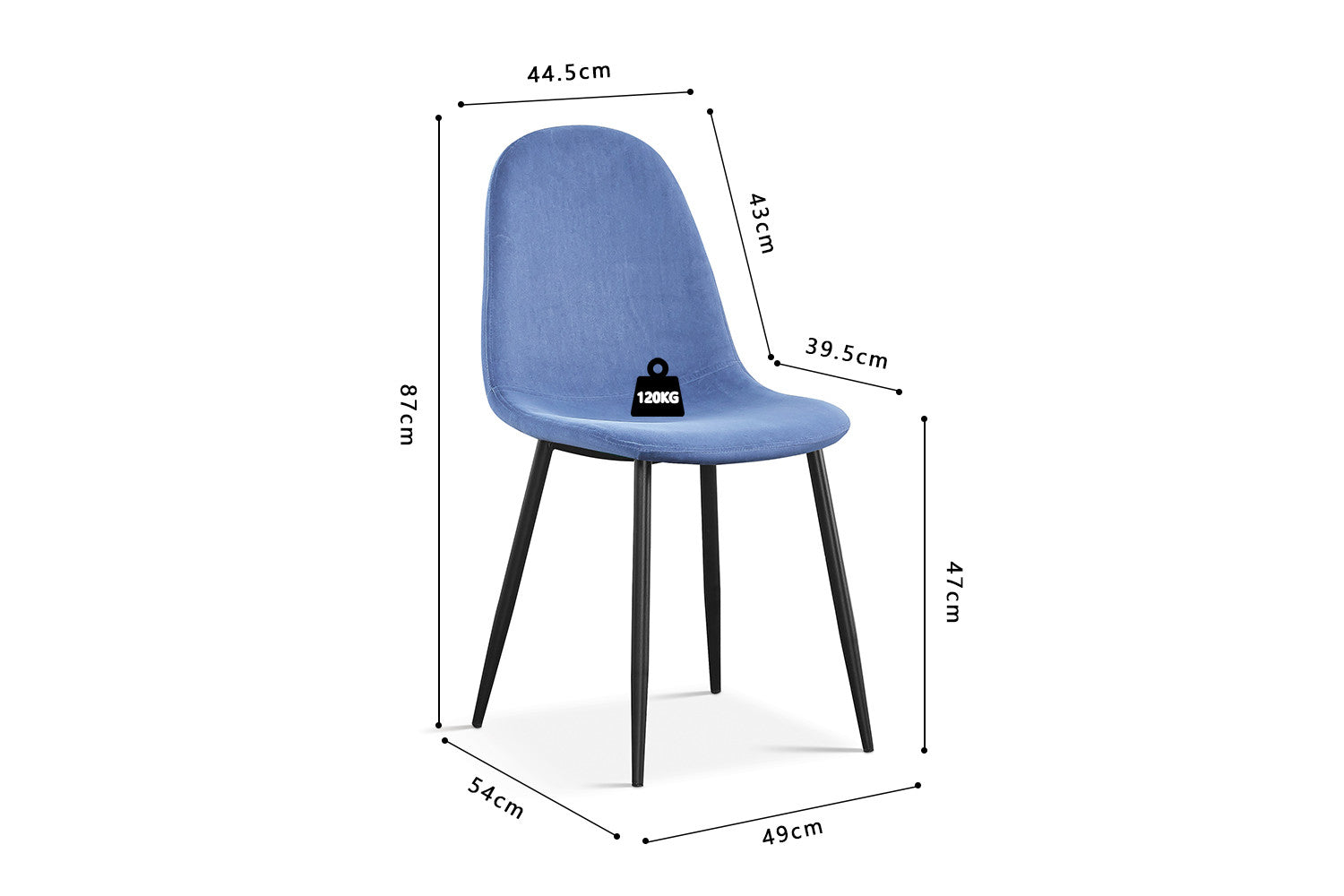 Rousseau - Chaise Boy Velours Bleu Clair - 87x49x54 cm