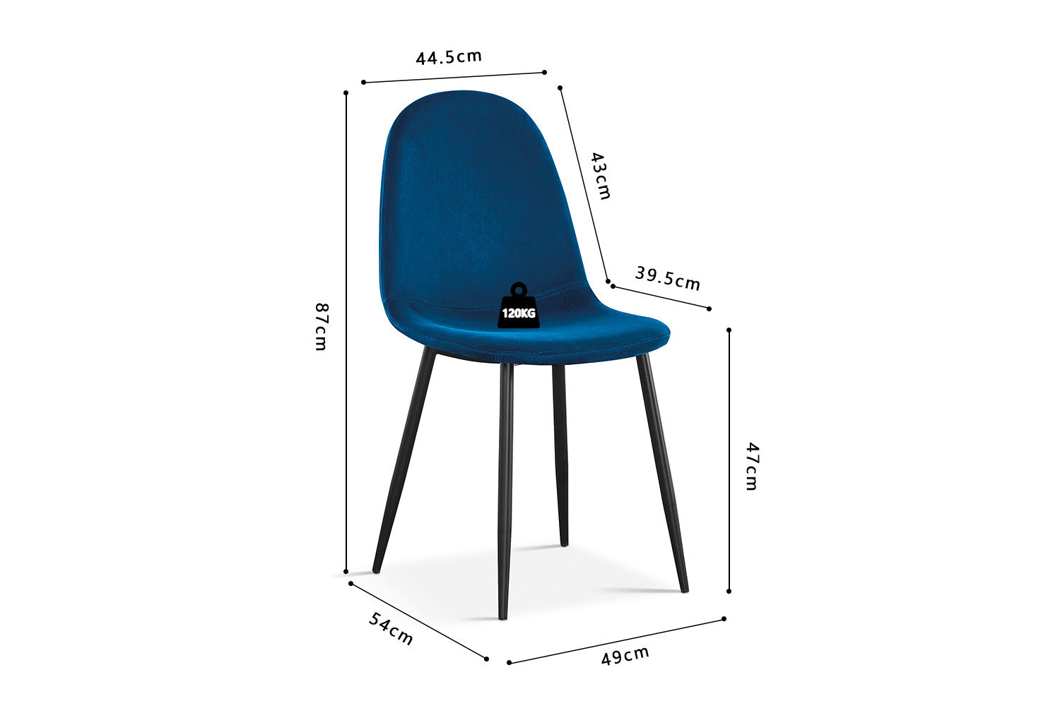 Rousseau - Chaise Boy Velours Bleu Foncé - 87x49x54 cm