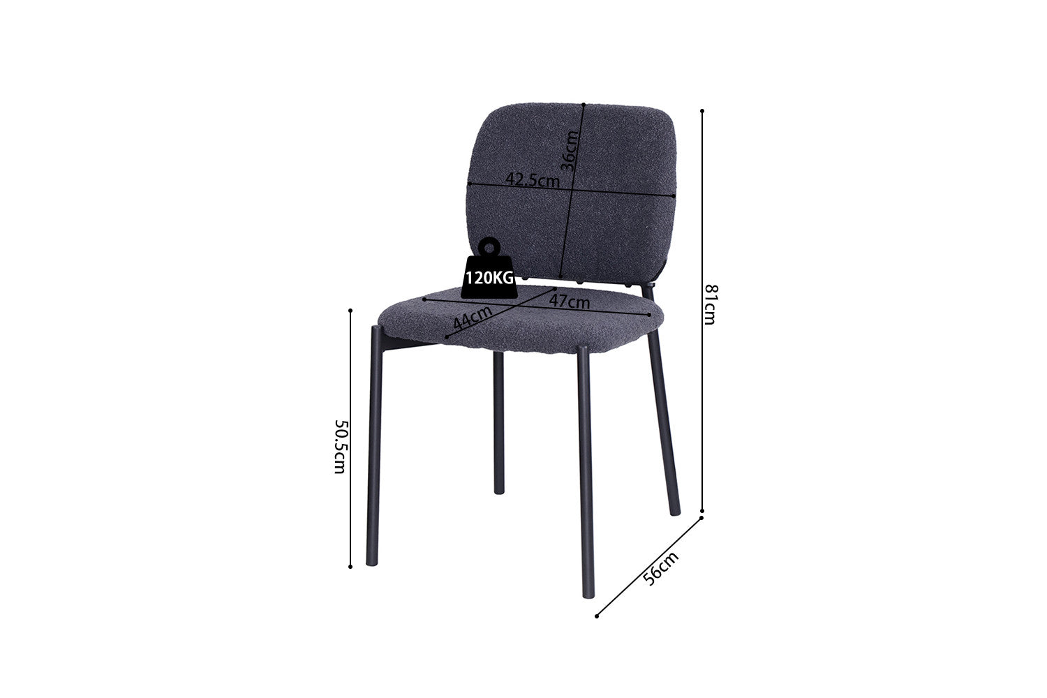 Rousseau - Stoel Sophia Stof Donkergrijs - 81x47x56 cm