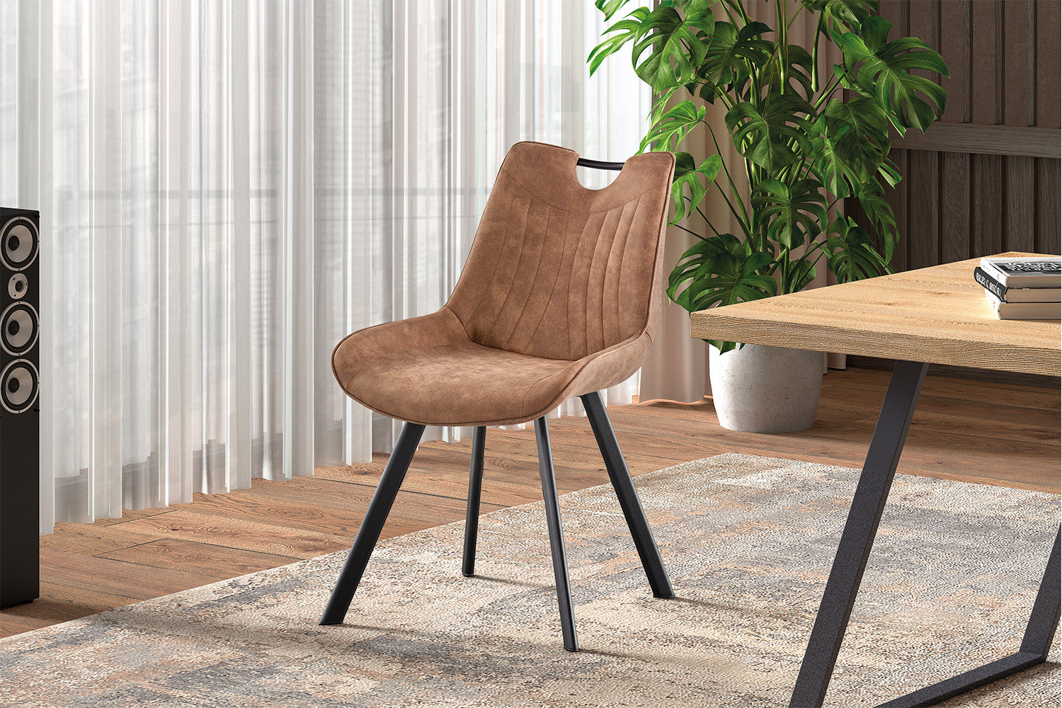 Rousseau - Chaise Pablo Micro fibre PU Marron foncé - 87x54x63 cm