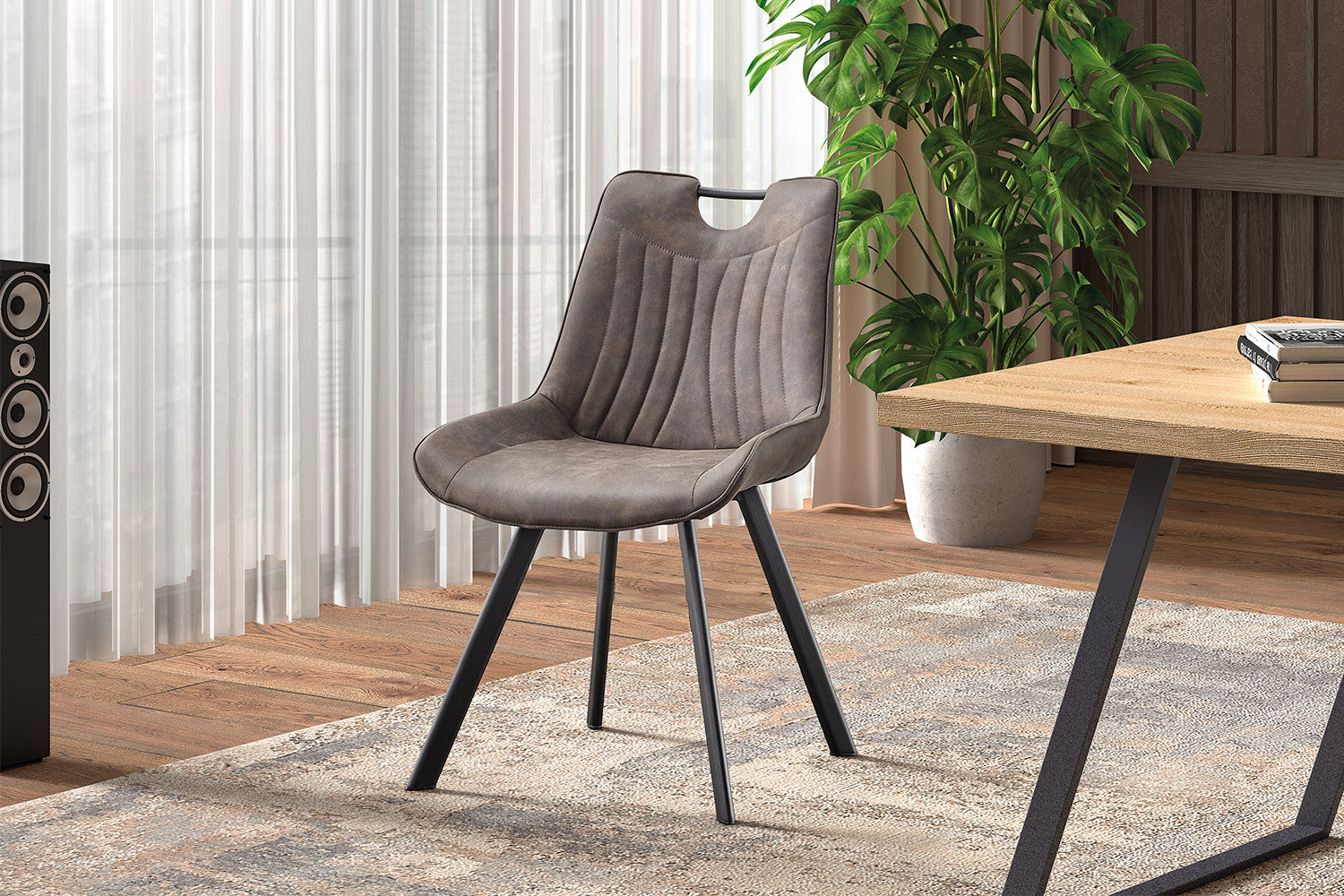 Rousseau - Chaise Pablo Micro fibre PU Gris Foncé - 87x54x63 cm