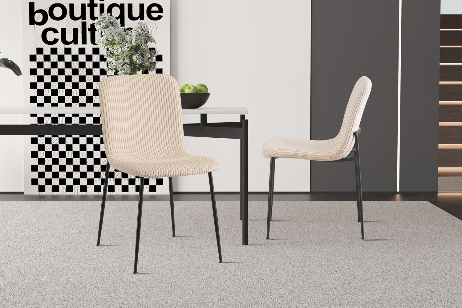 Rousseau - Chaise Alice Velours Côtelé Beige - 81,5x42x57 cm