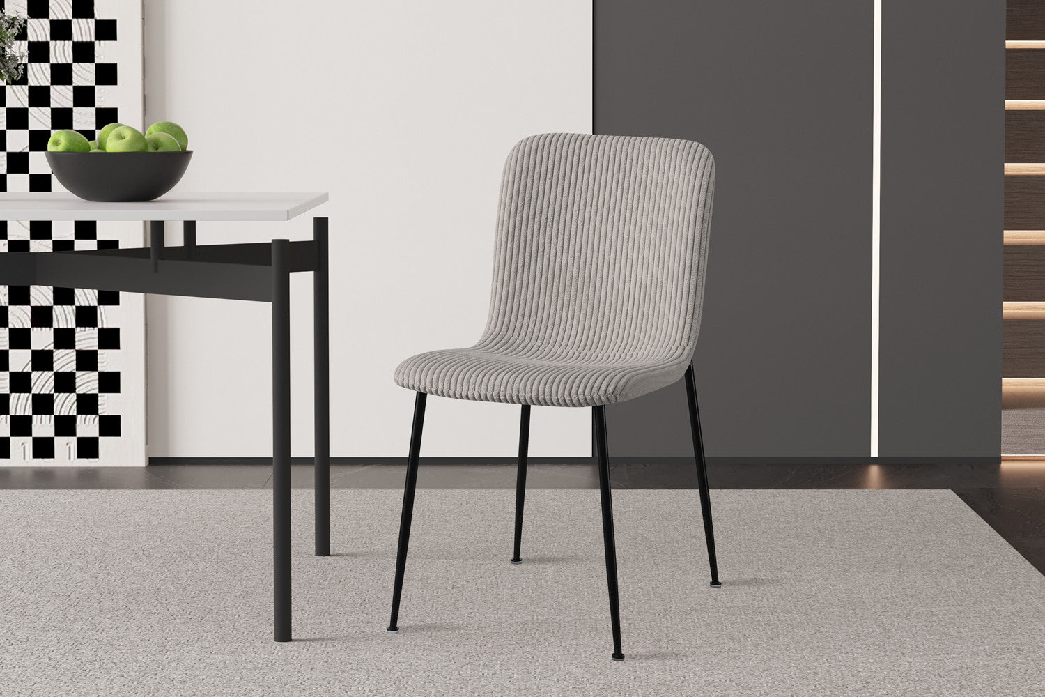 Rousseau - Chaise Alice Velours Côtelé Gris clair - 81,5x42x57 cm