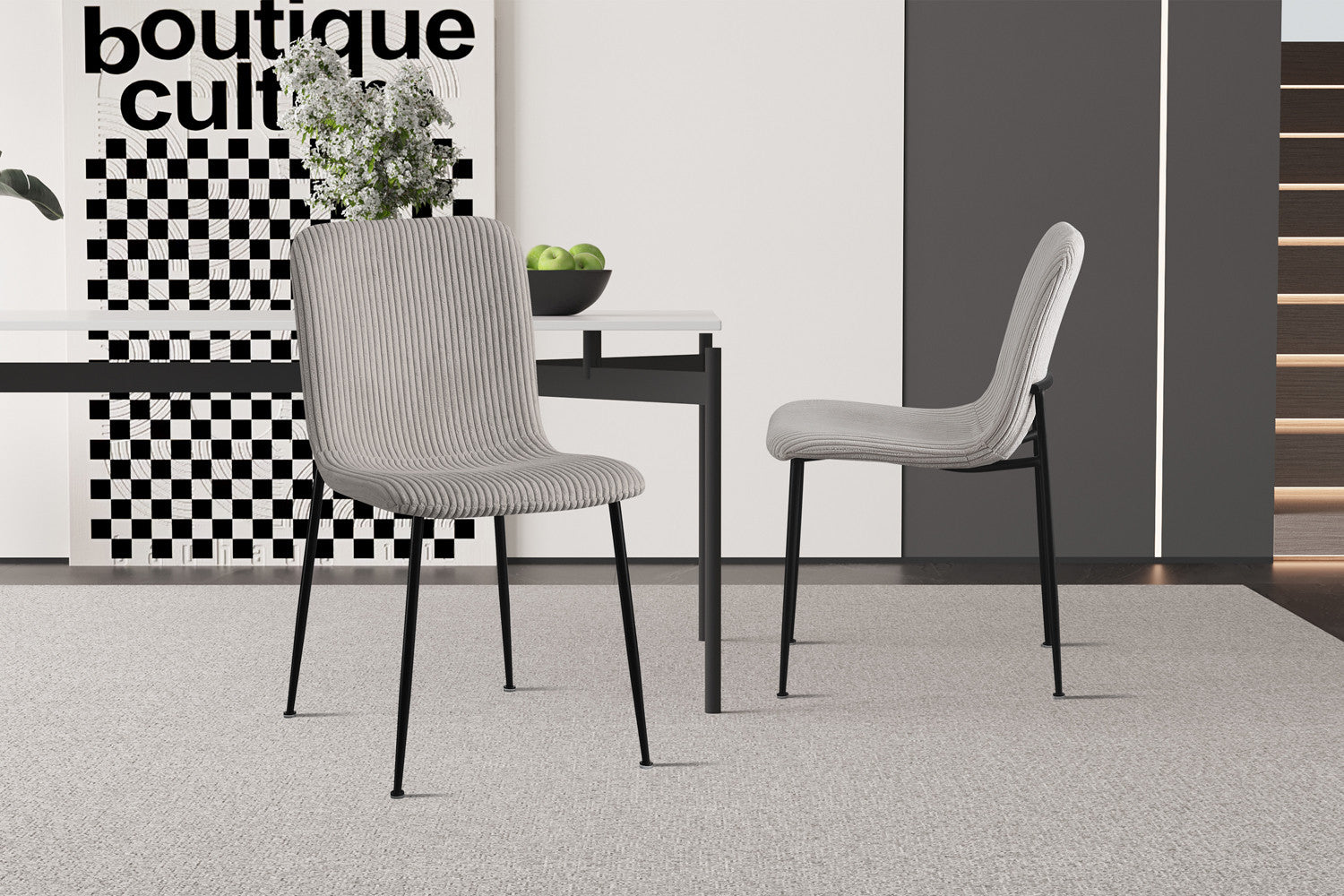 Rousseau - Chaise Alice Velours Côtelé Gris clair - 81,5x42x57 cm