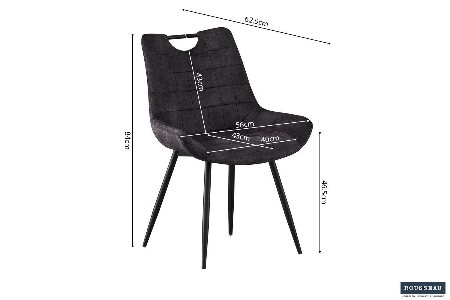 Rousseau - Chaise Nina Velours Gris - 84x56x62,5 cm