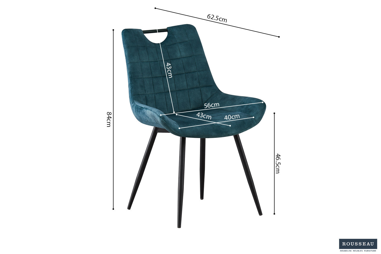Rousseau - Stoel Nina Fluweel Petrol - 84x56x62.5 cm