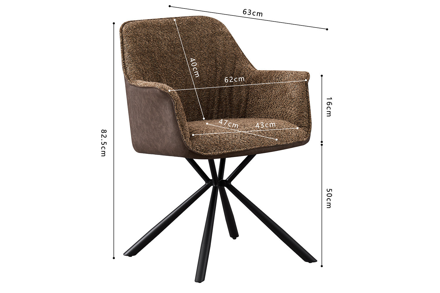 Rousseau - Stoel Lucie Boucle - Zand Rug PU Bruin - 82.5x62x63 cm