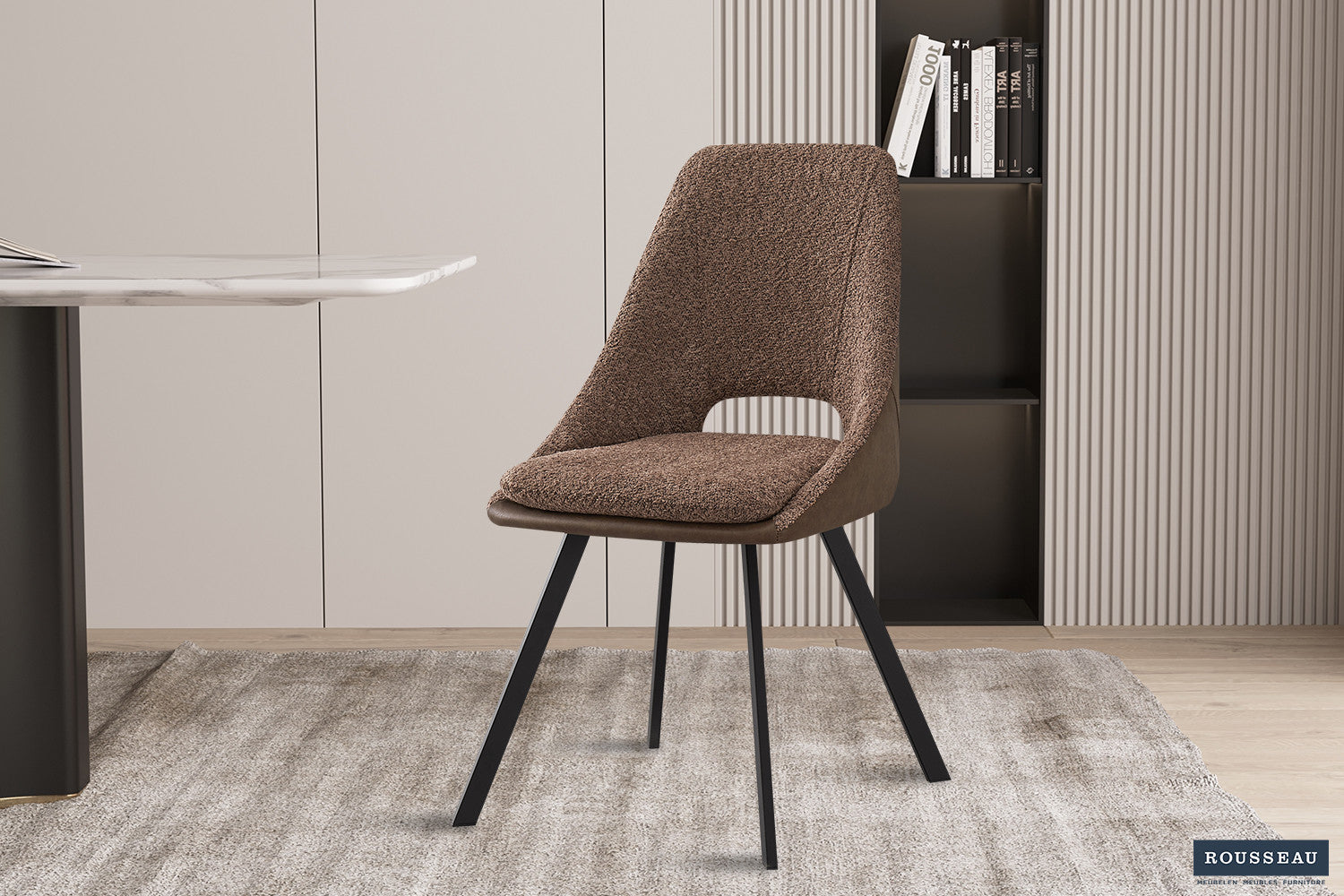 Rousseau - Chaise Filou Boucle - Dossier Sable PU Marron - 85x48x56 cm