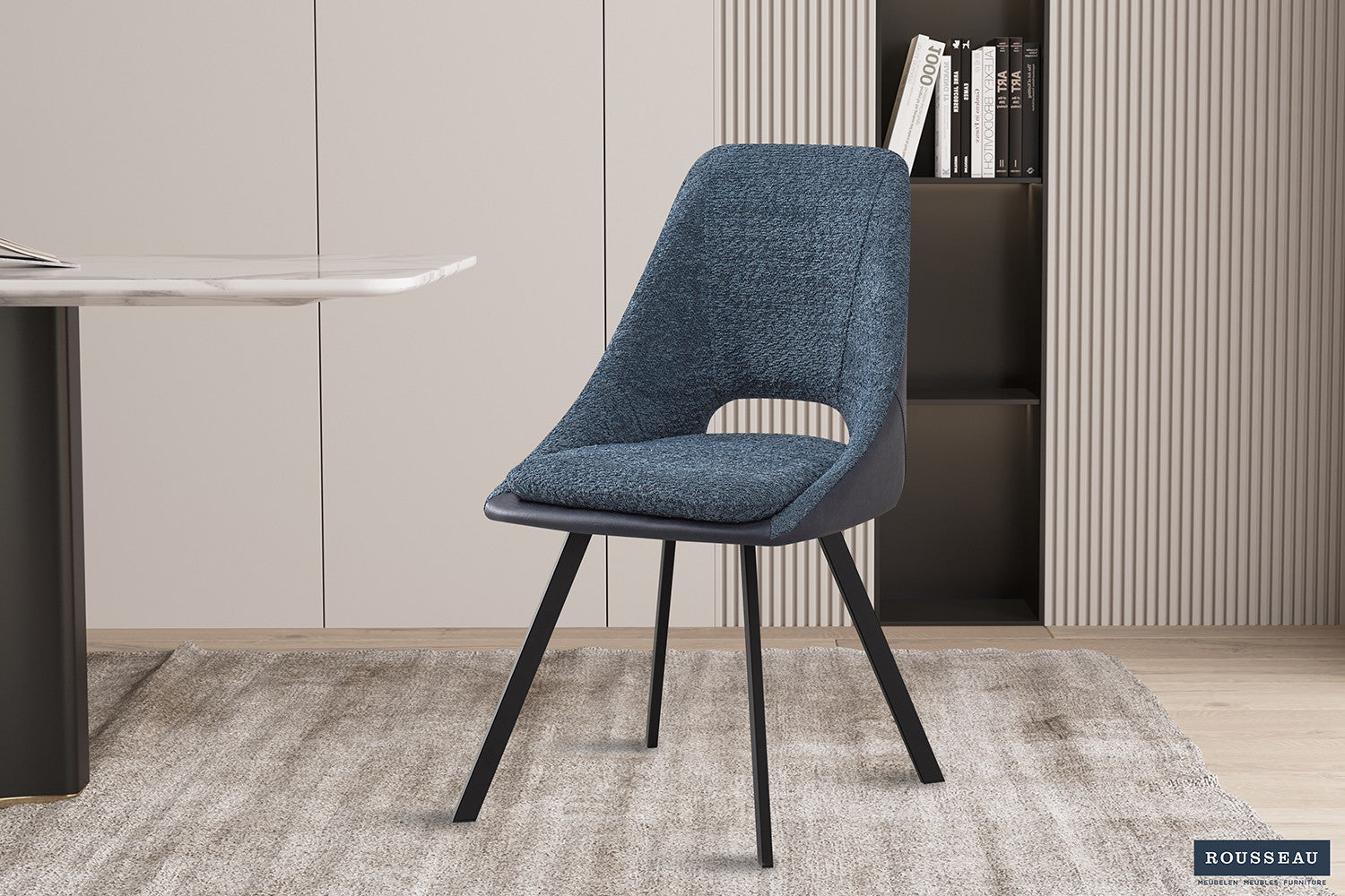Rousseau - Chaise Filou Boucle - Bleu Dossier PU Bleu - 85x48x56 cm