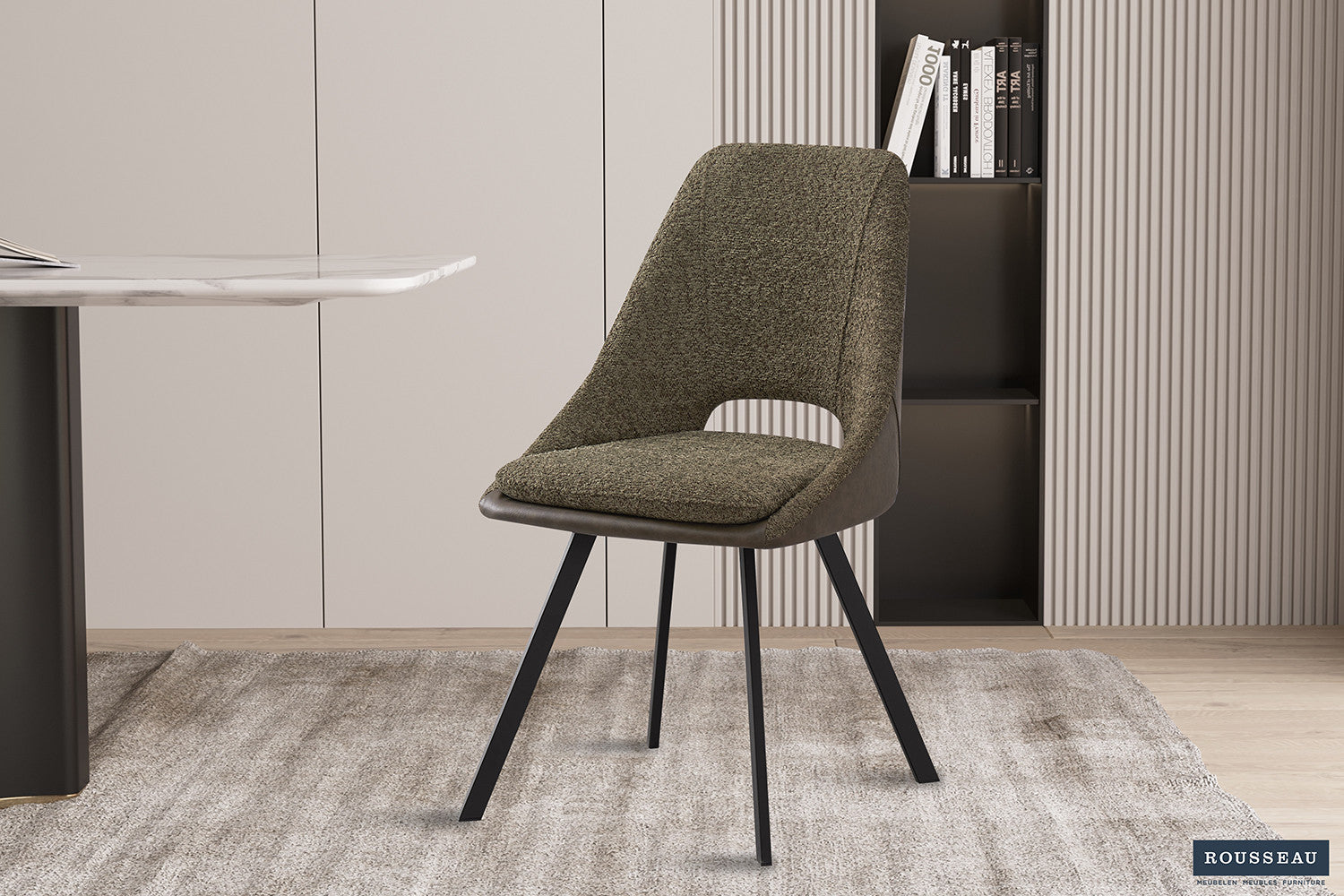 Rousseau - Chaise Filou Boucle - Dossier Vert PU Vert Foncé - 85x48x56 cm