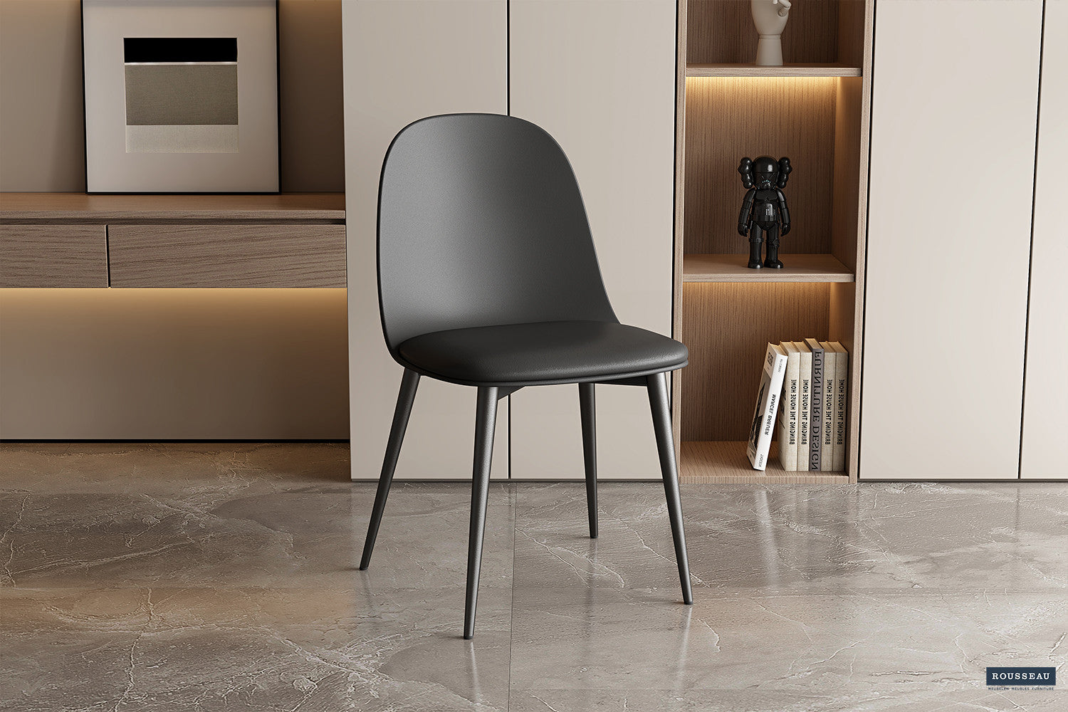 Rousseau - Chaise Jasmin Assise PP coussin PU Noir - 81x51x44 cm