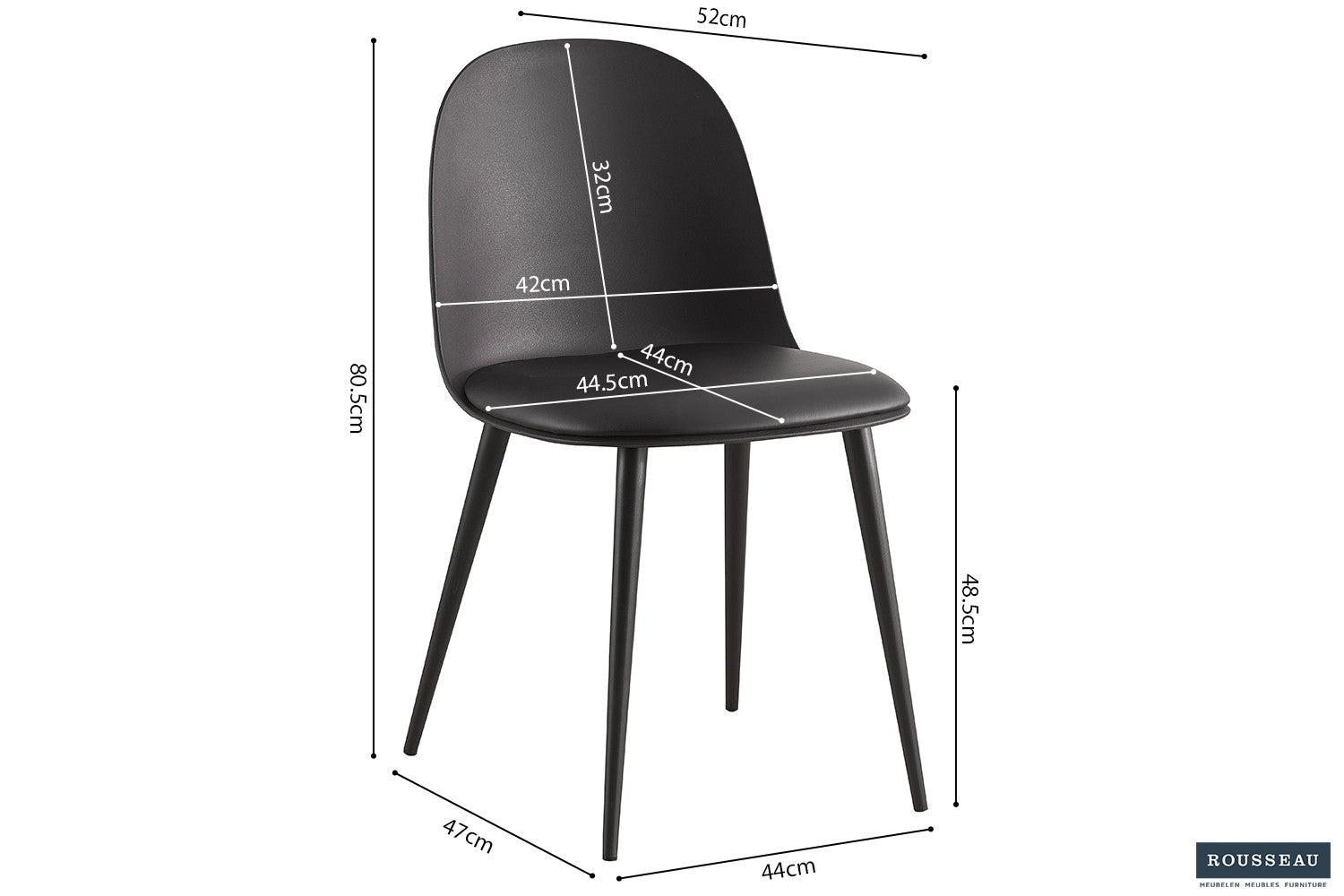 Rousseau - Stoel Jasmin Zitting PP - PU Zwart - 81x51x44 cm