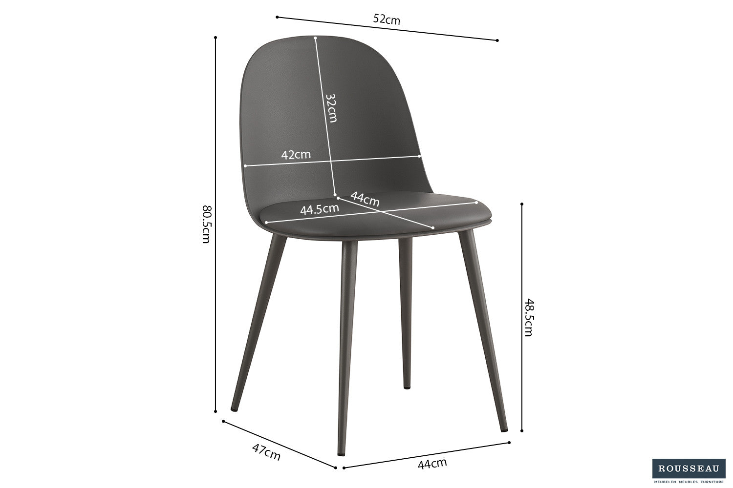 Rousseau - Stoel Jasmin Zitting PP - PU Grijs - 81x51x44 cm