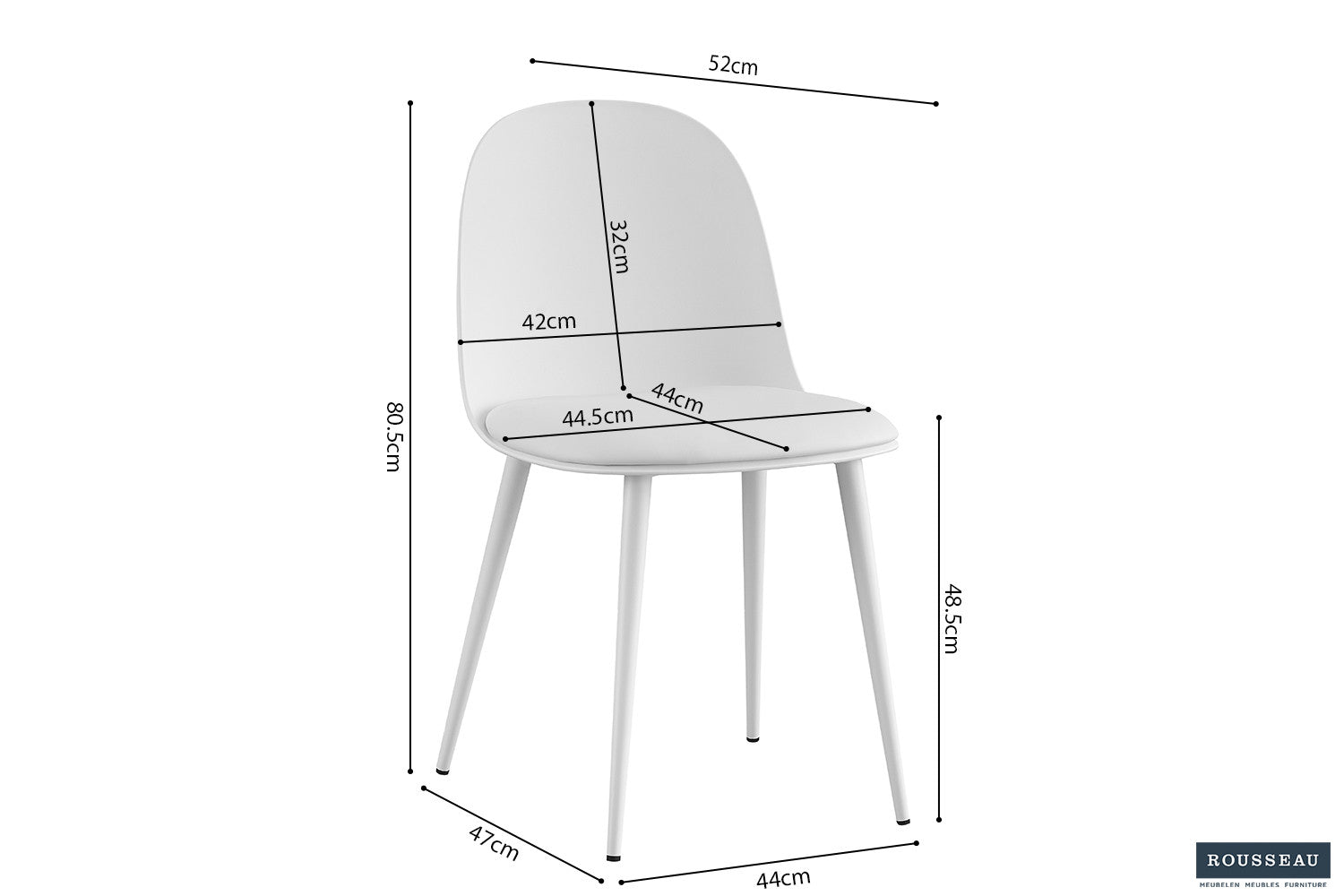 Rousseau - Stoel Jasmin Zitting PP - PU Wit - 81x51x44 cm