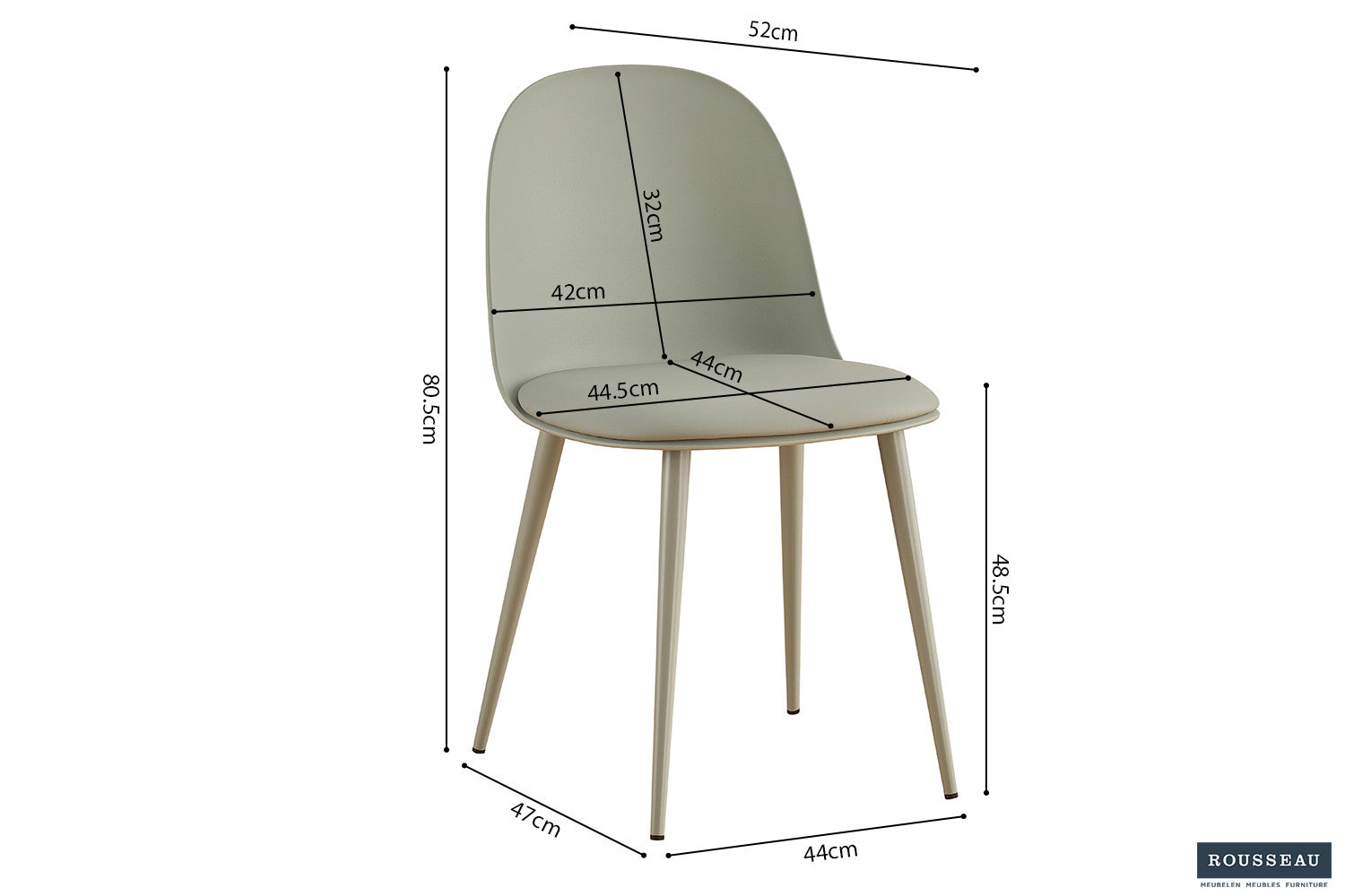 Rousseau - Stoel Jasmin Zitting PP - PU Grijs-groen - 81x51x44 cm