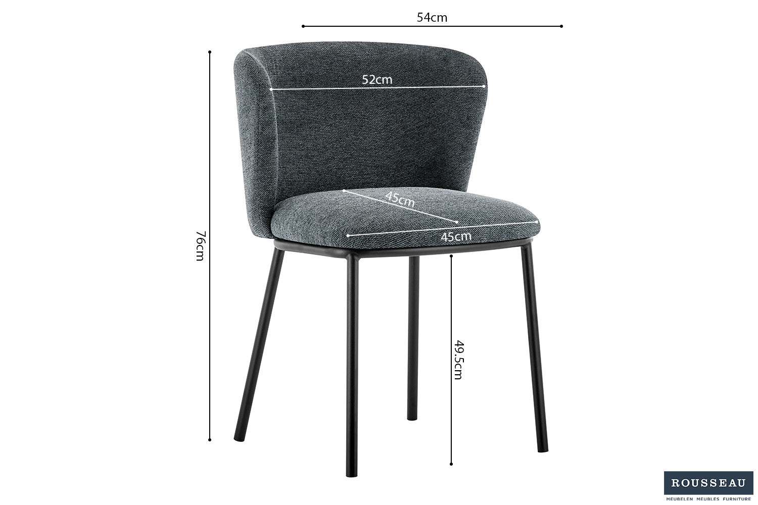 Rousseau - Stoel Arthur Stof Donkergrijs - 76x52x54 cm