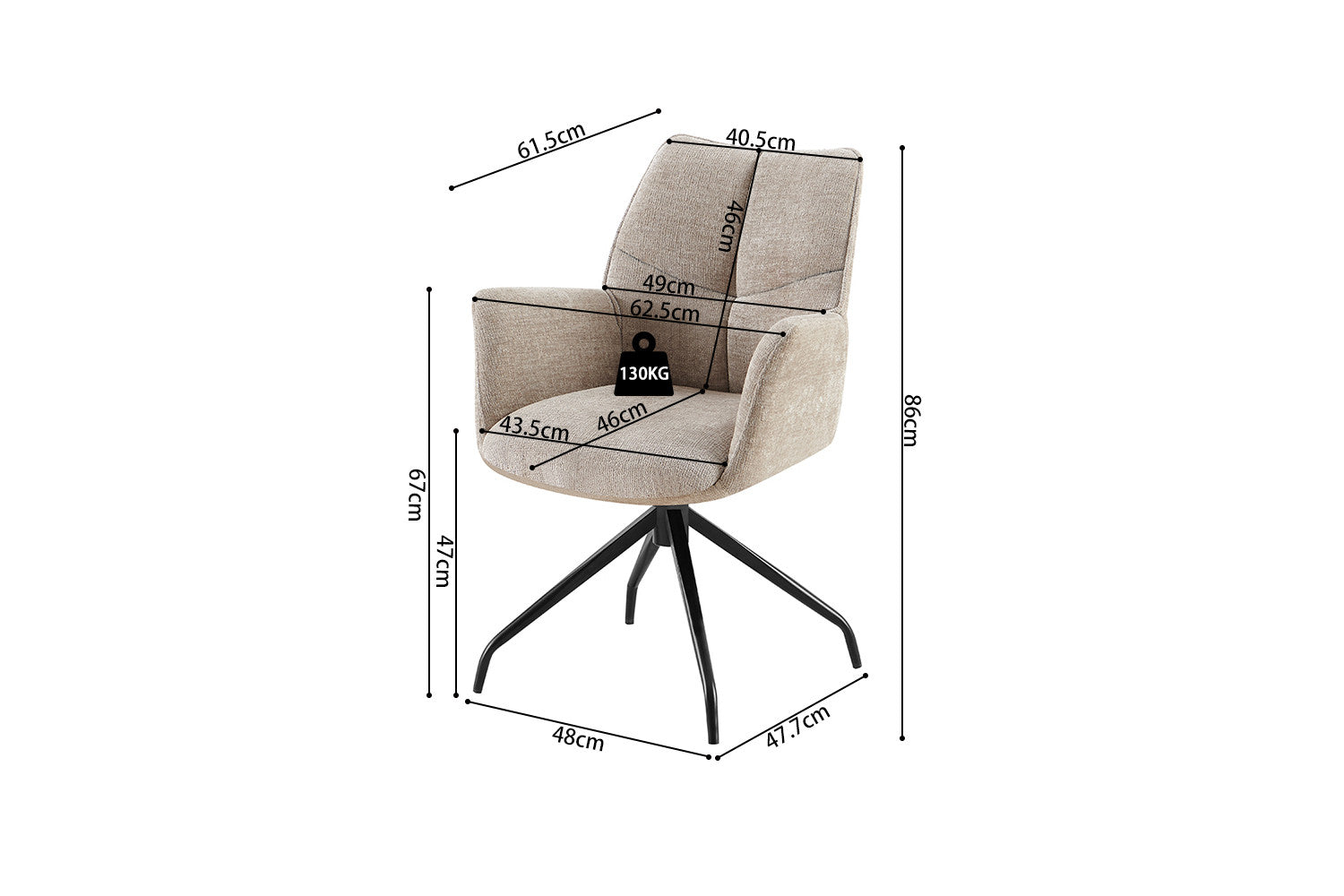 Rousseau - Stoel Lamor - Stof Zand - 86x62.5x61.5 cm