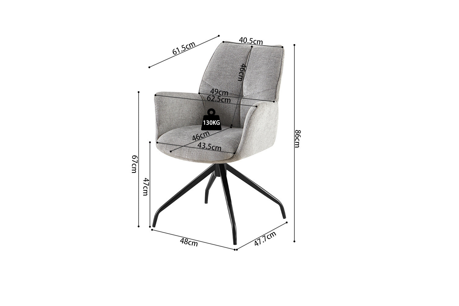 Rousseau - Stoel Lamor - Stof Grijs - 86x62.5x61.5 cm