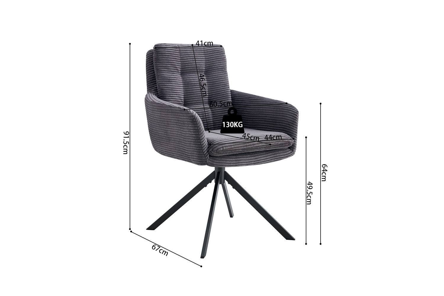 Rousseau - Chaise Luna - Velours Côtelé Gris - 91,5x60,5x67 cm