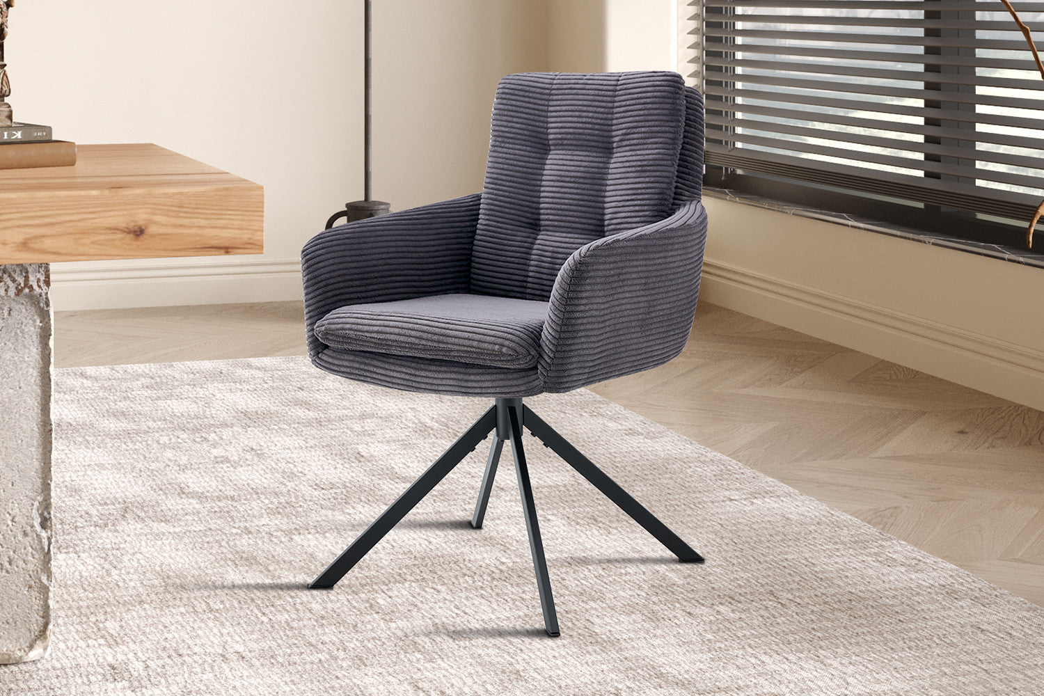 Rousseau - Chaise Luna - Velours Côtelé Gris - 91,5x60,5x67 cm