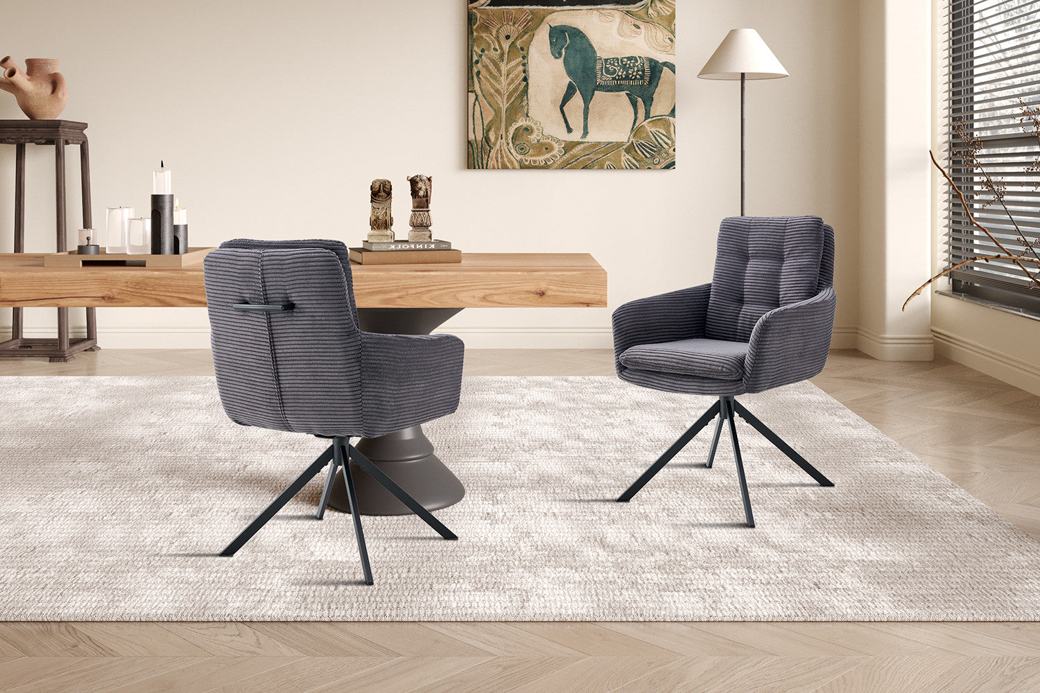 Rousseau - Chaise Luna - Velours Côtelé Gris - 91,5x60,5x67 cm