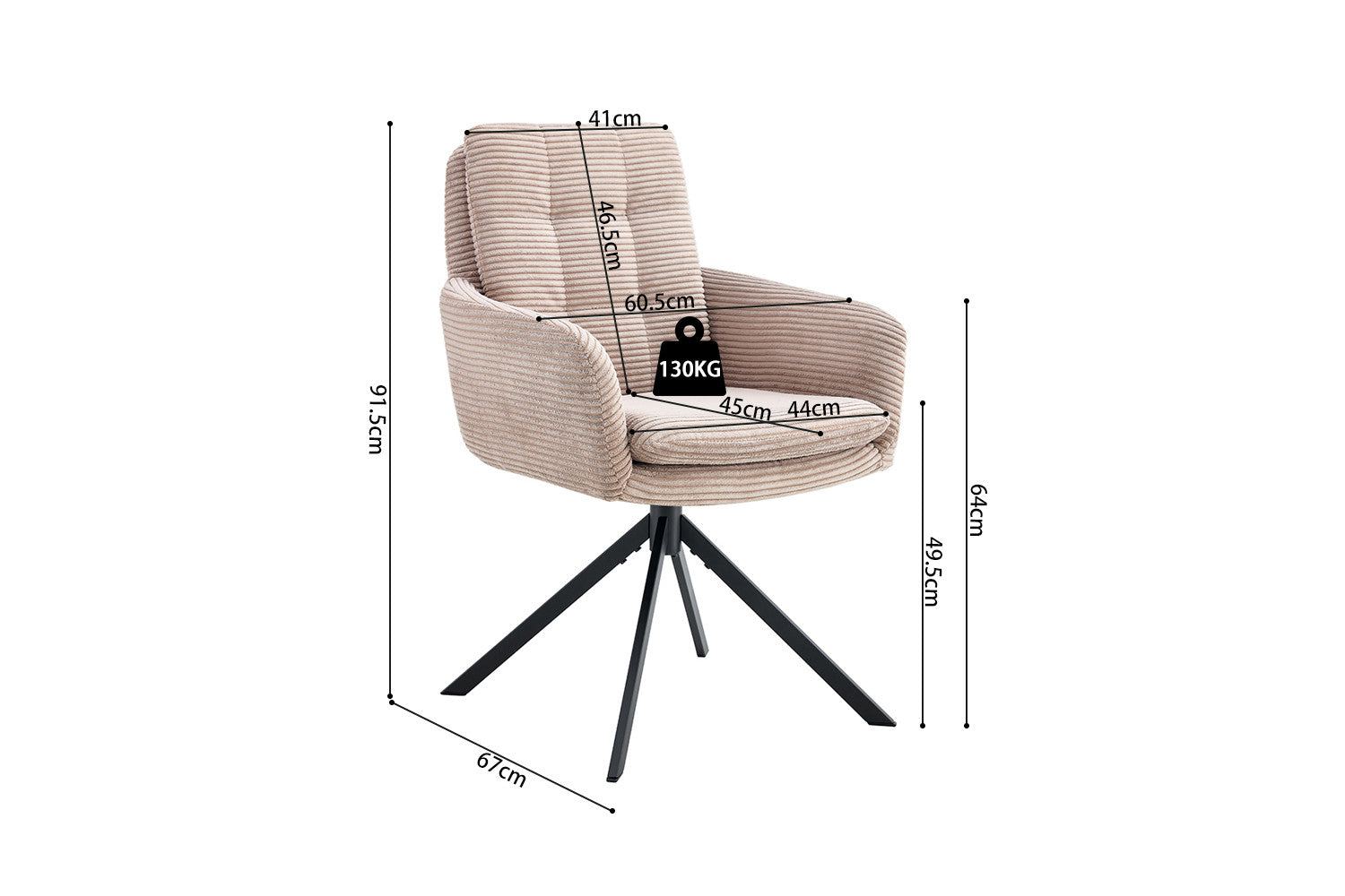 Rousseau - Chaise Luna - Velours Côtelé Sable - 91,5x60,5x67 cm