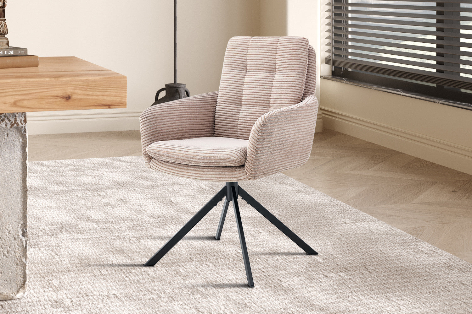 Rousseau - Chaise Luna - Velours Côtelé Sable - 91,5x60,5x67 cm