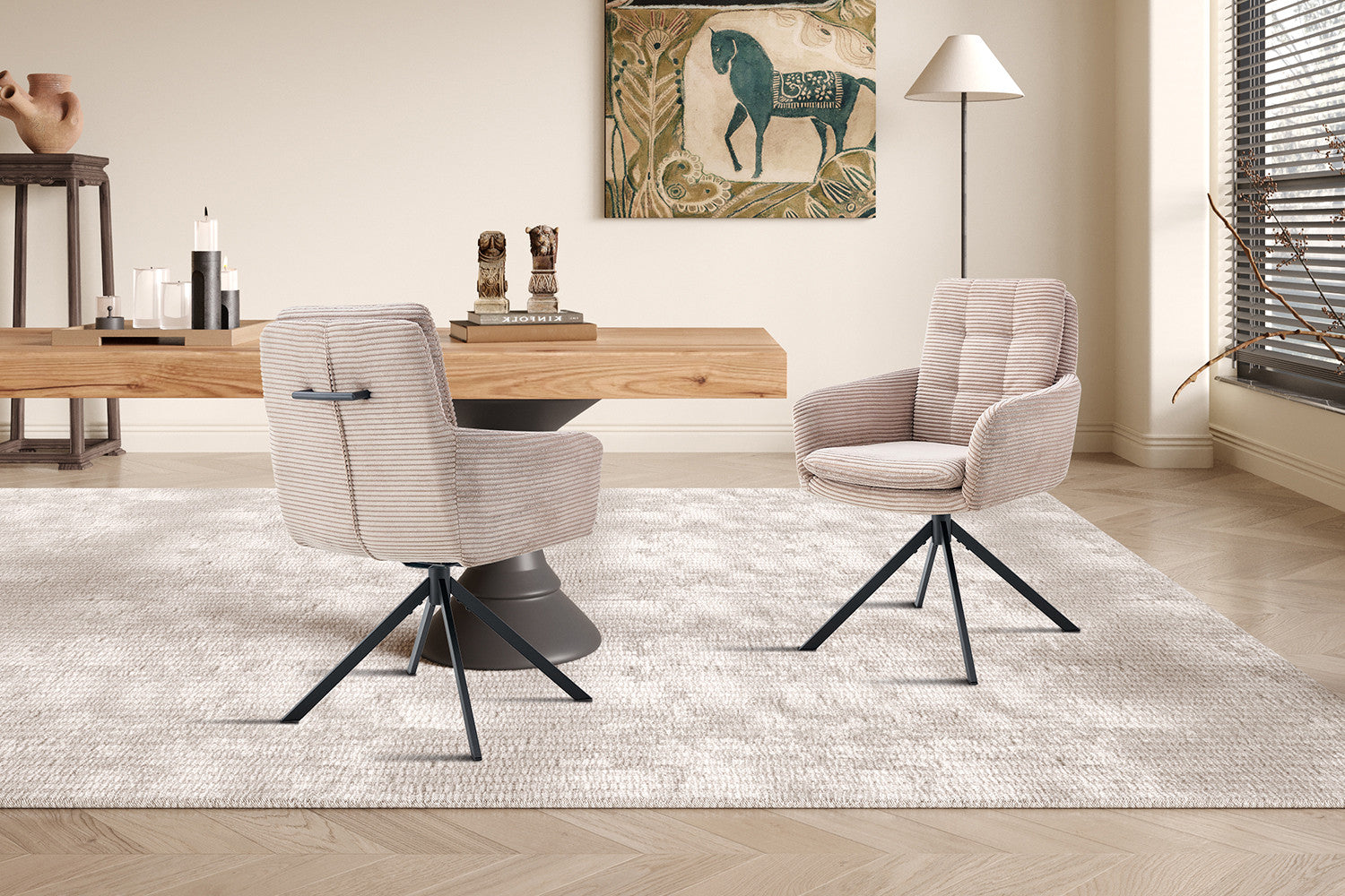 Rousseau - Chaise Luna - Velours Côtelé Sable - 91,5x60,5x67 cm