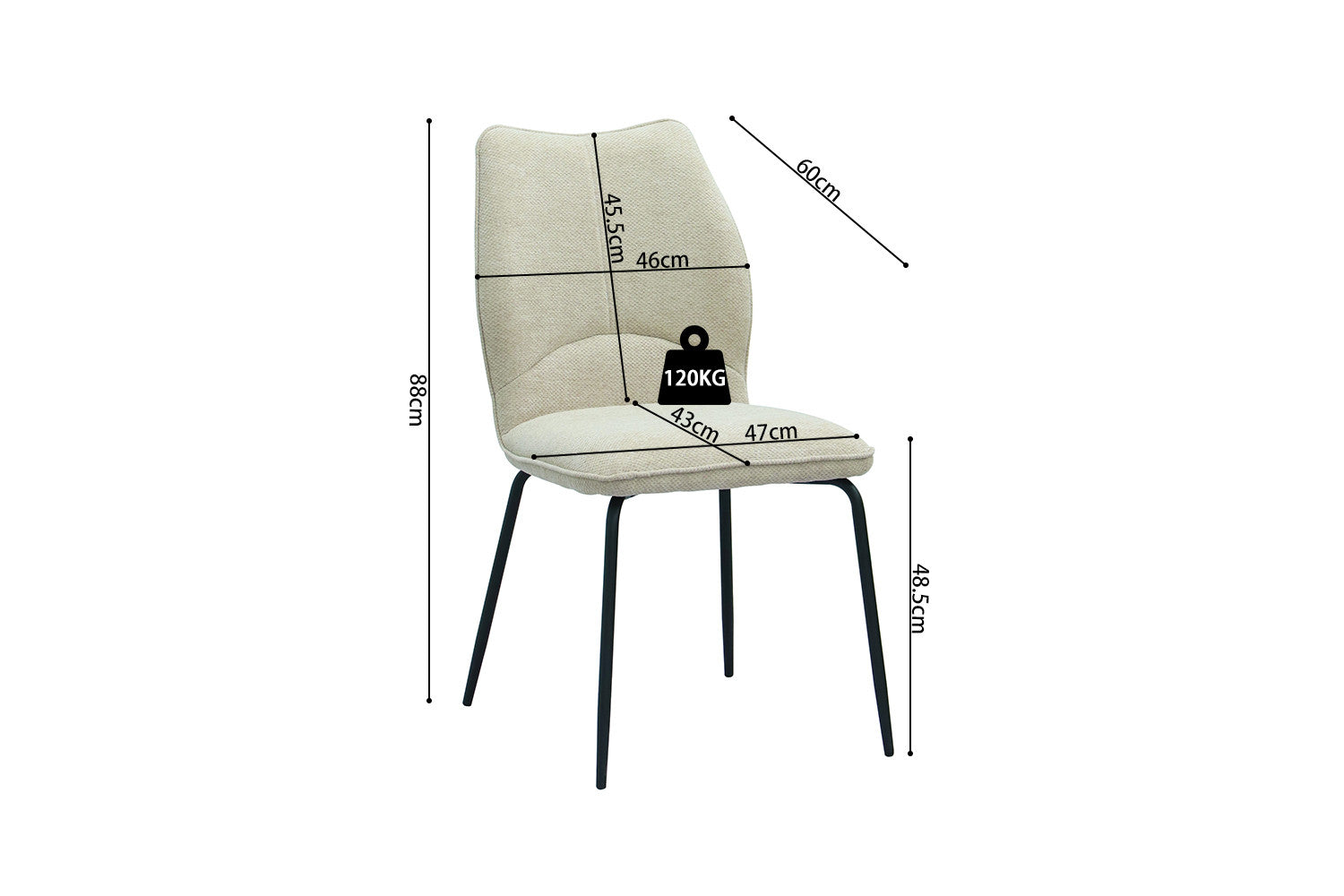 Rousseau - Stoel Lara Stof Ecru - 88x47x60 cm