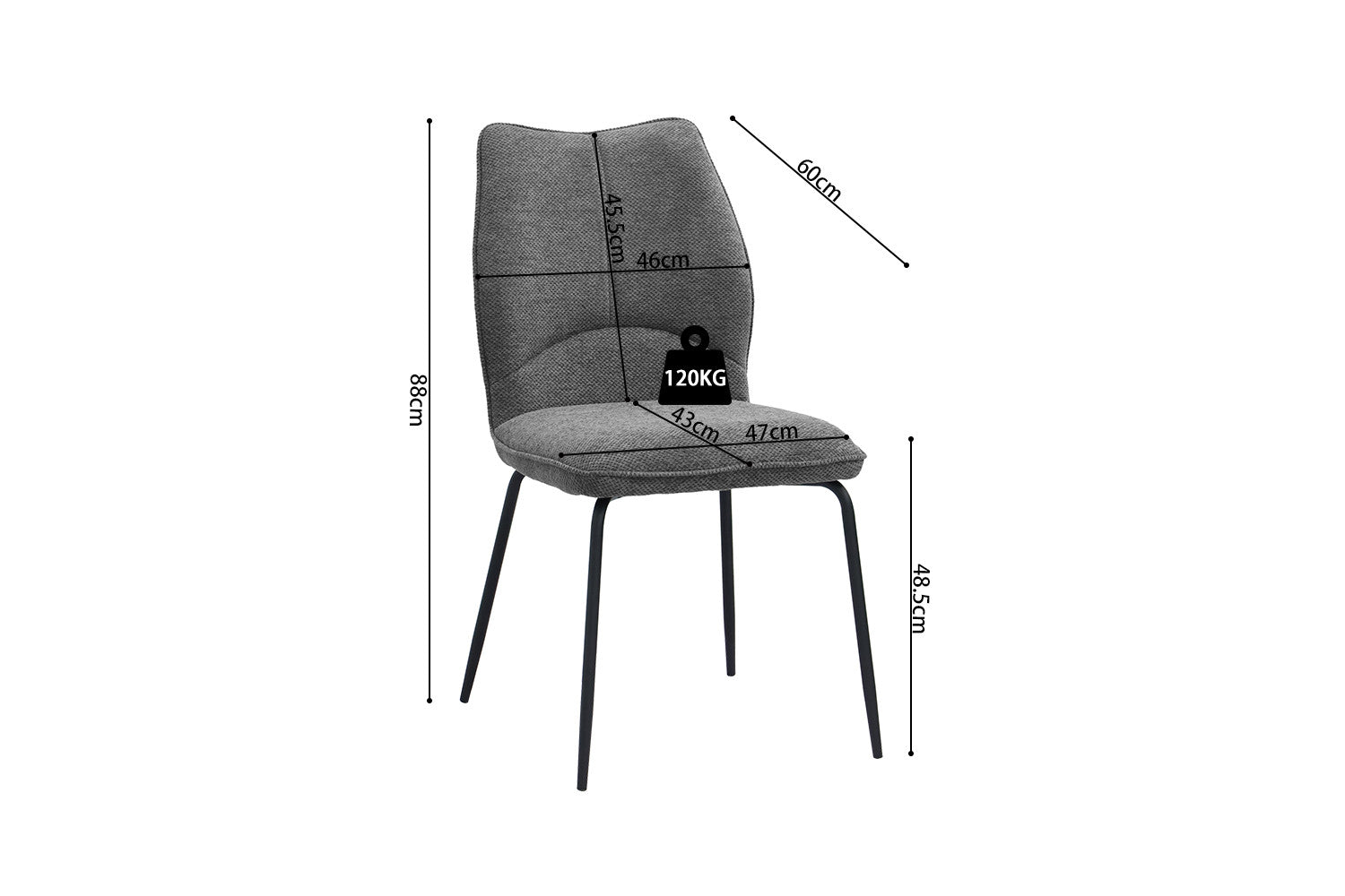 Rousseau - Stoel Lara Stof Grijs - 88x47x60 cm