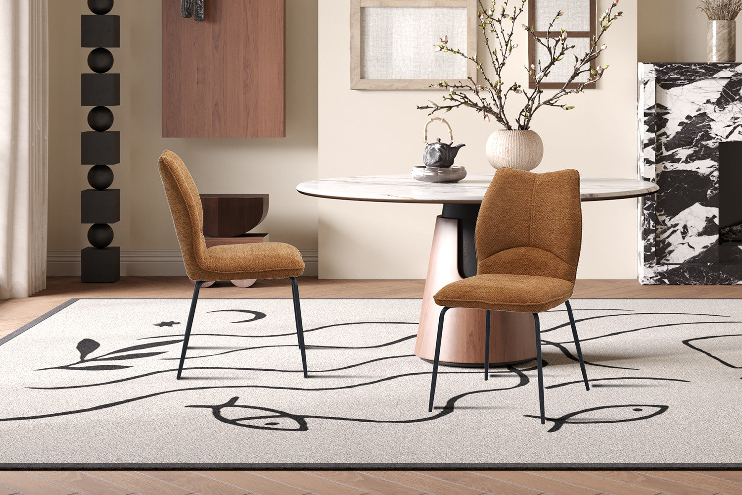 Rousseau - Chaise Lara Tissu Rouille - 88x47x60 cm