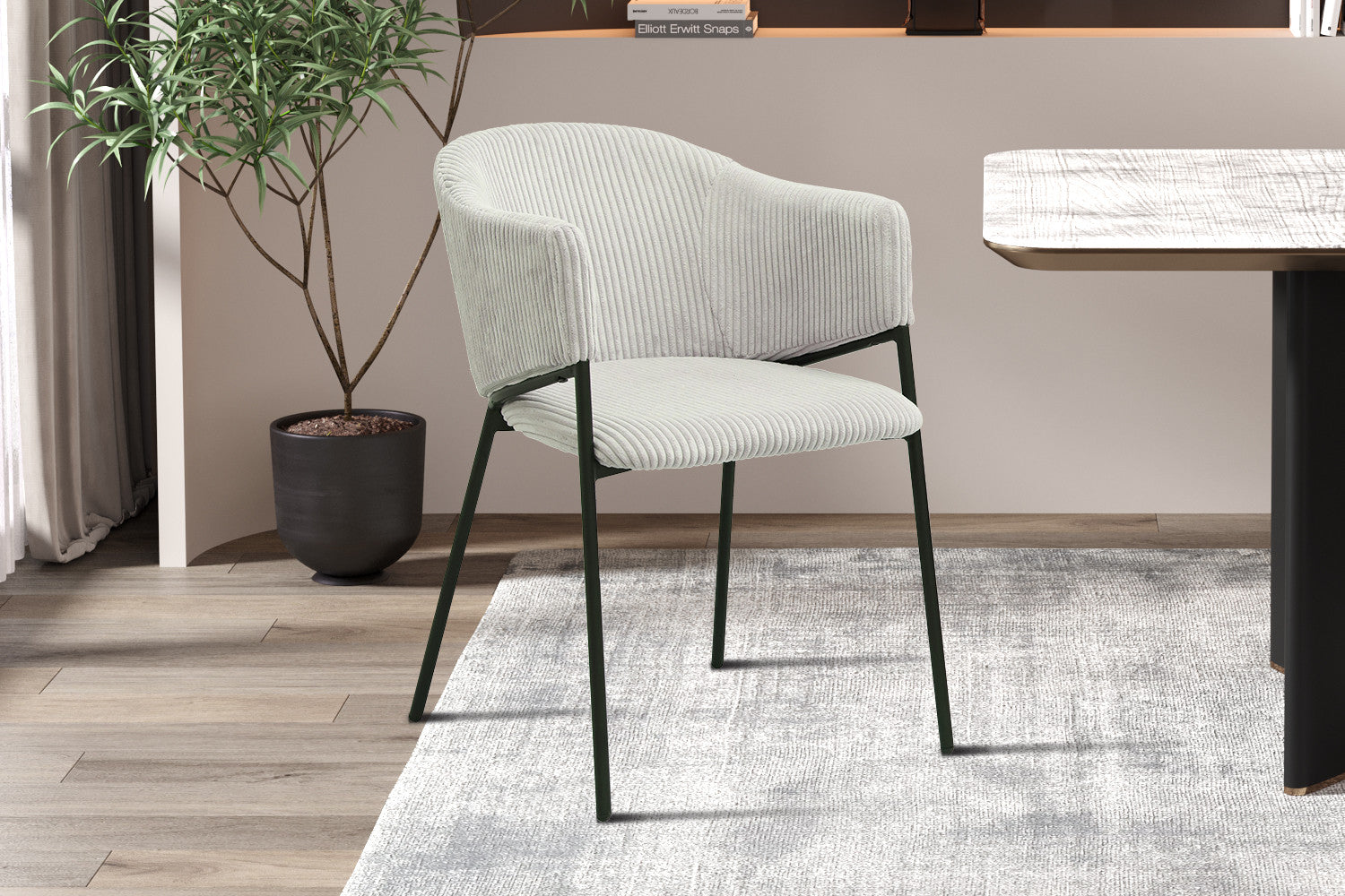 Rousseau - Chaise Hugo en Velours Côtelé Gris Clair - 78x54x62 cm