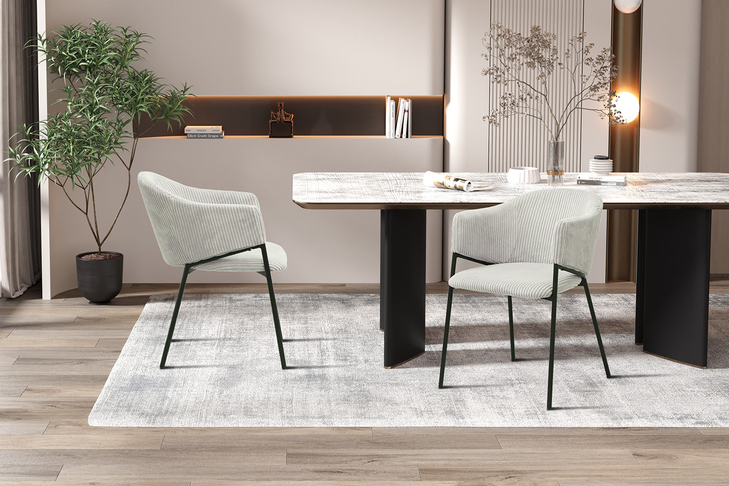 Rousseau - Chaise Hugo en Velours Côtelé Gris Clair - 78x54x62 cm