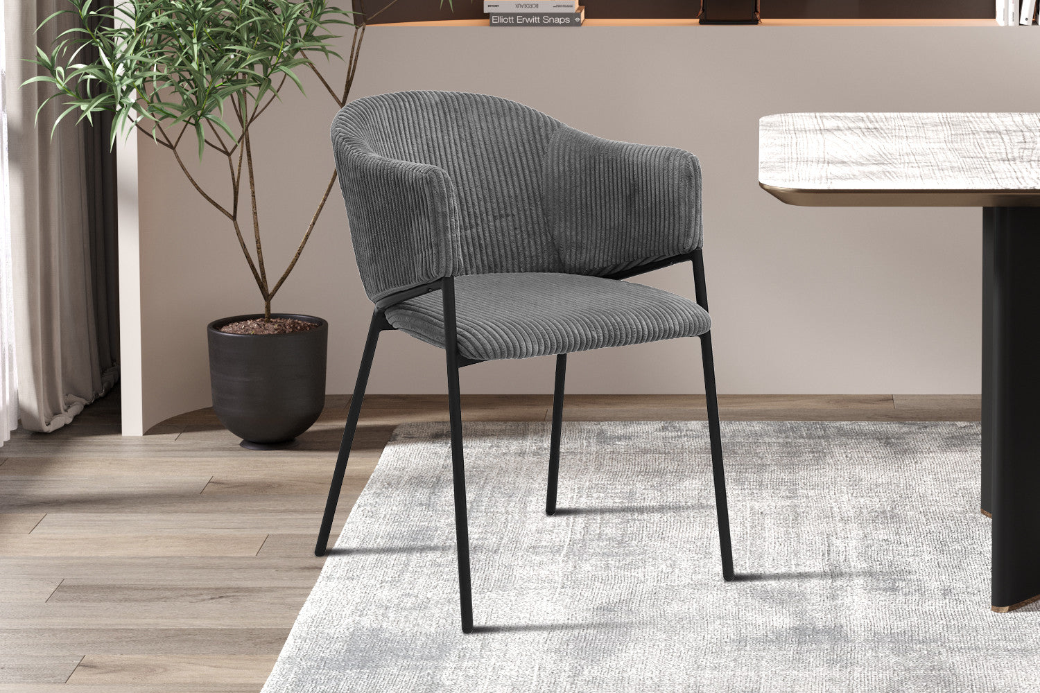 Rousseau - Chaise Hugo en Velours Côtelé Gris Foncé - 78x54x62 cm