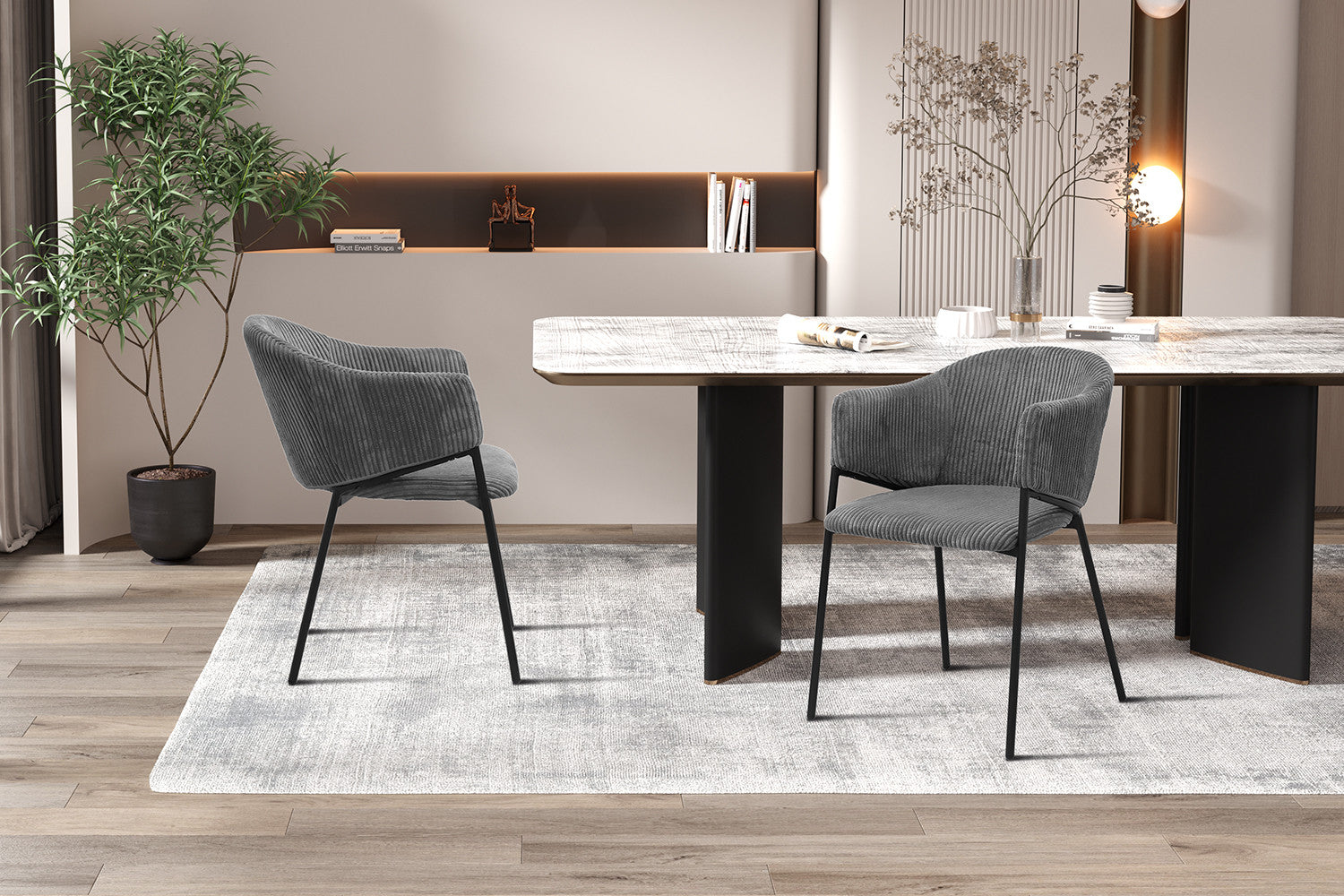 Rousseau - Chaise Hugo en Velours Côtelé Gris Foncé - 78x54x62 cm