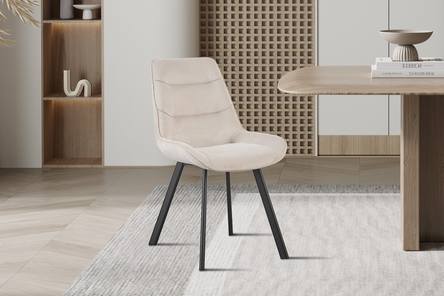 Rousseau - Chaise Amélie Velours Côtelé Sable - 87x53x61 cm