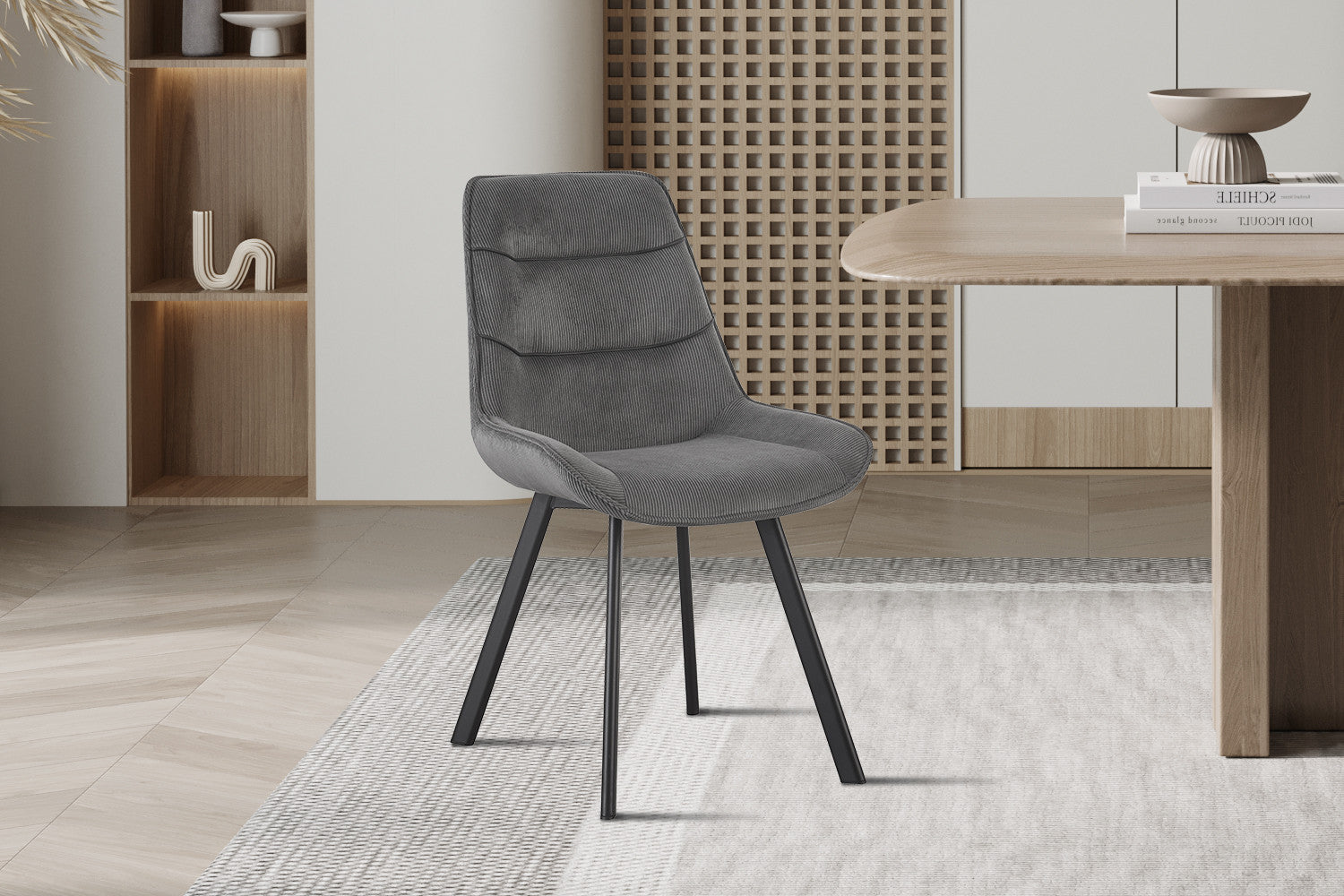 Rousseau - Chaise Amélie Velours Côtelé Gris - 87x53x61 cm