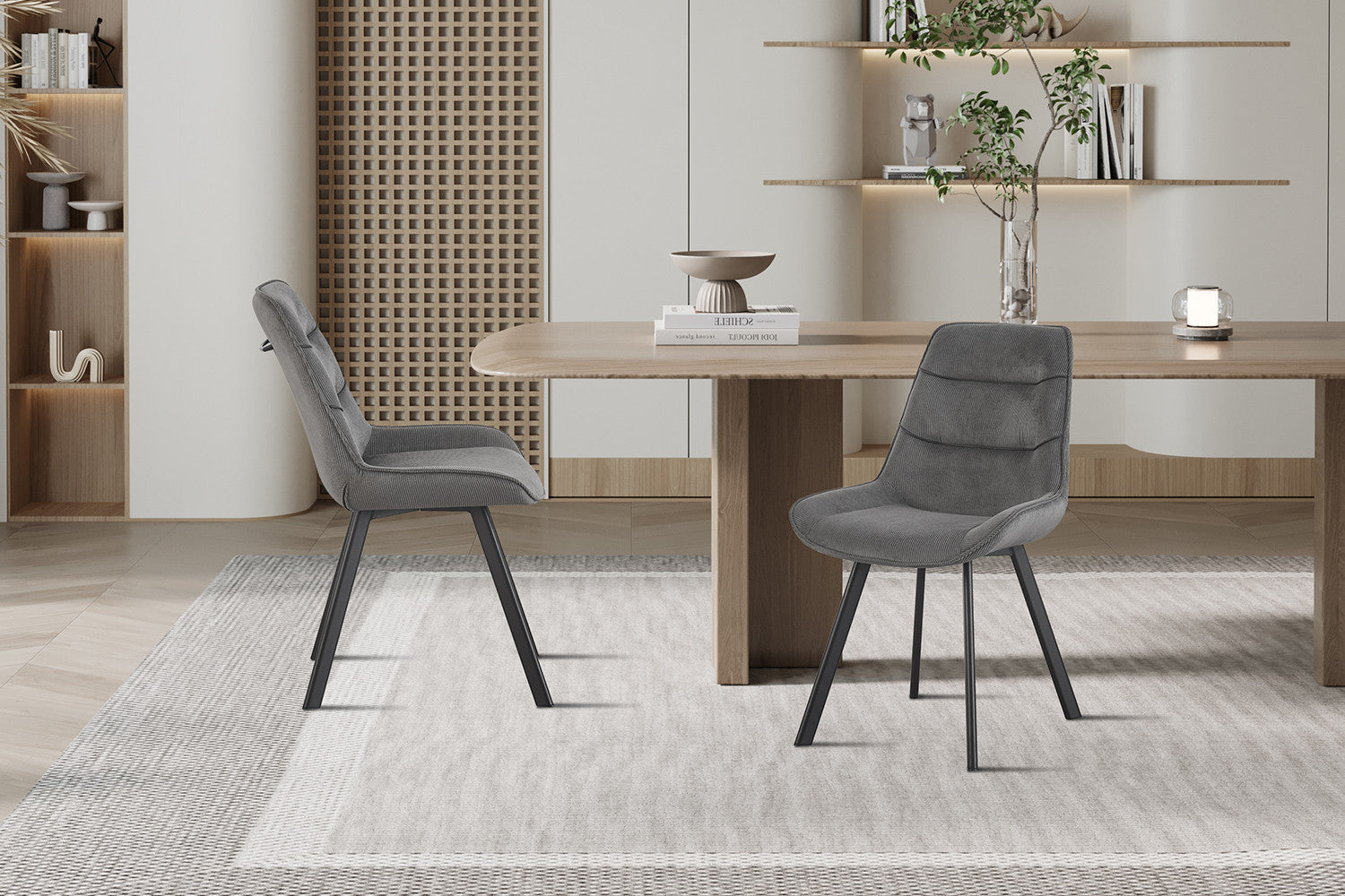 Rousseau - Chaise Amélie Velours Côtelé Gris - 87x53x61 cm