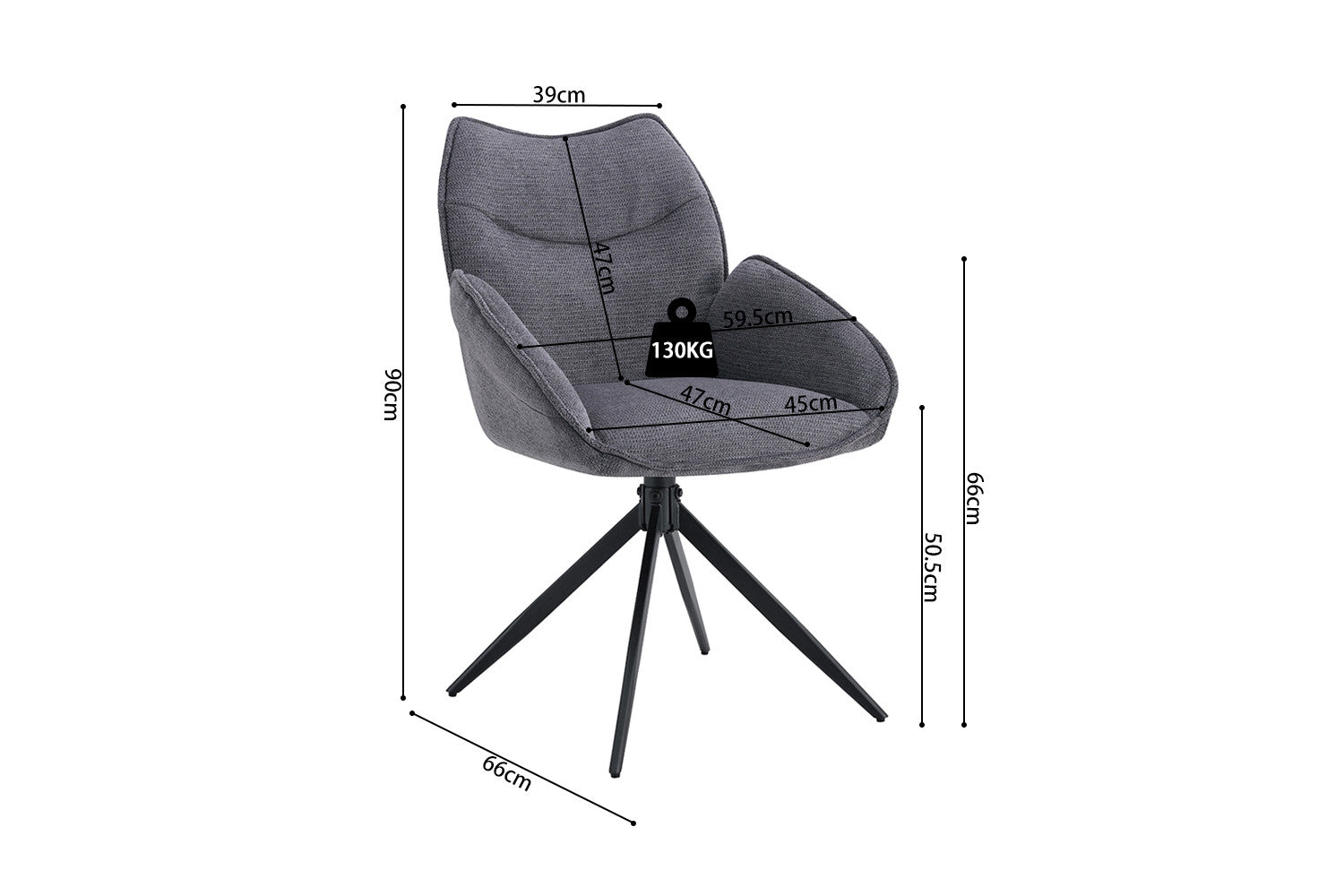 Rousseau - Stoel Mahi - Stof Donkergrijs - 90x59.5x66 cm