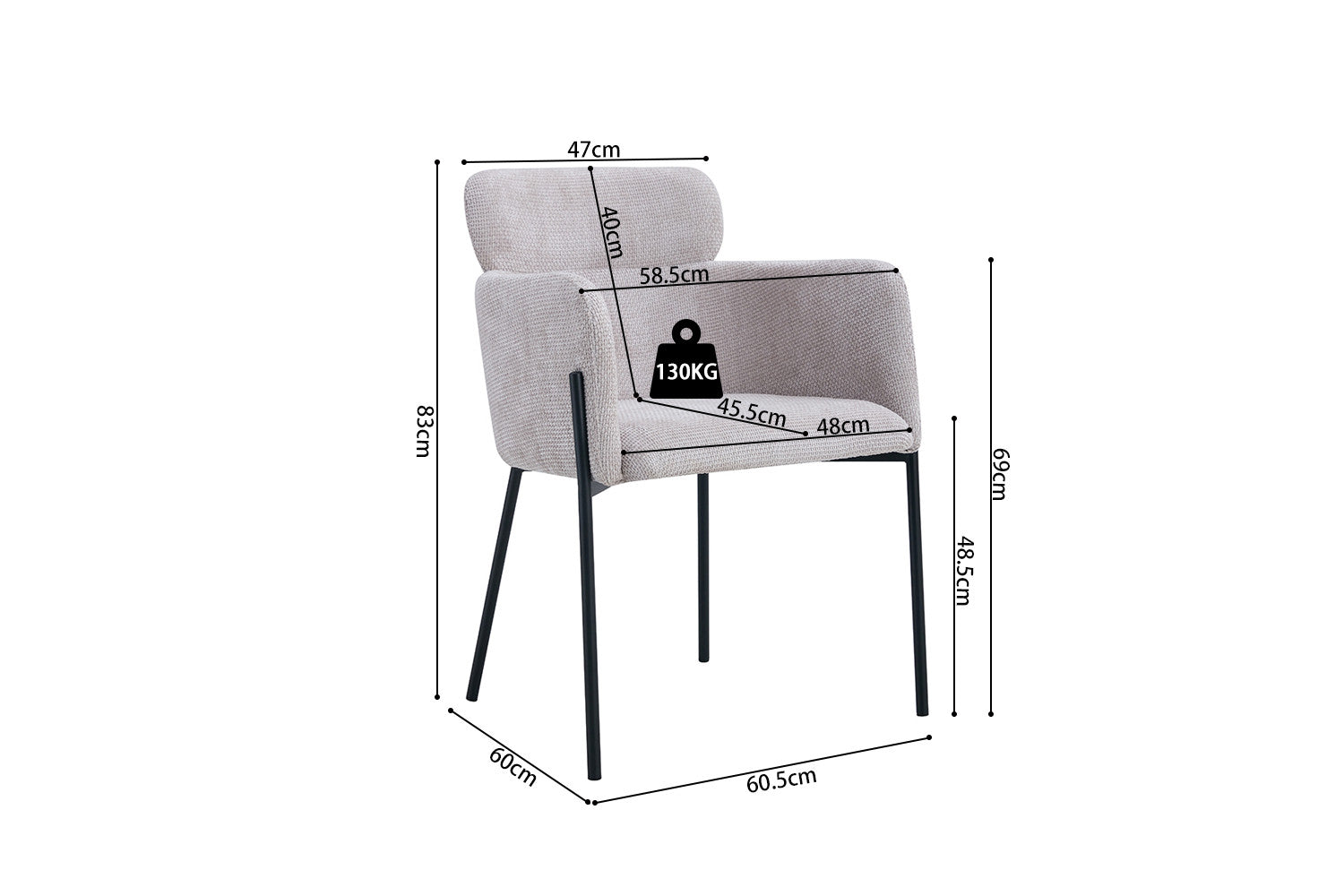 Rousseau - Stoel Naomi Stof Beige - 83x60.5x60 cm
