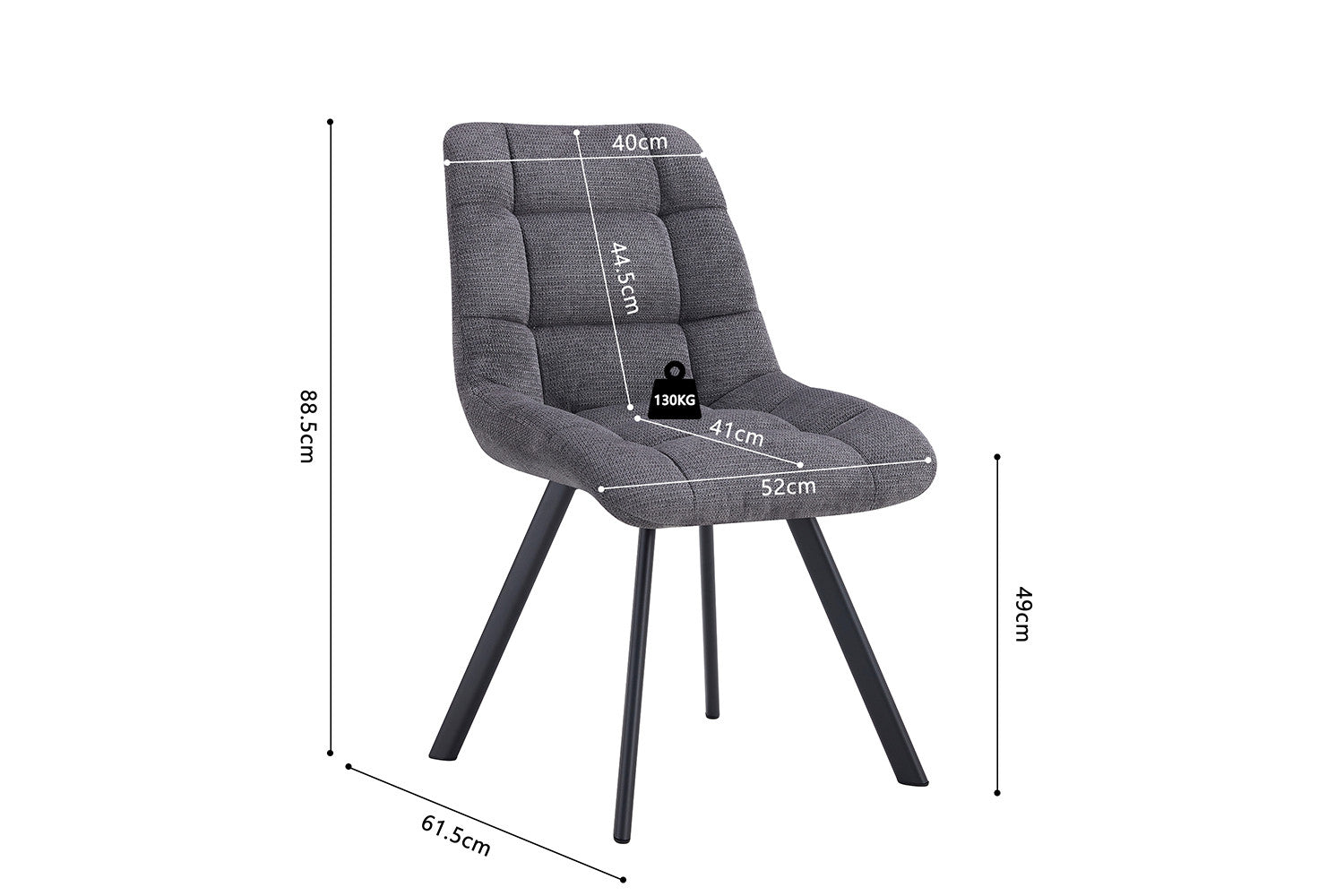 Rousseau - Stoel Lizzy Stof Donkergrijs - 88.5x52x61.5 cm