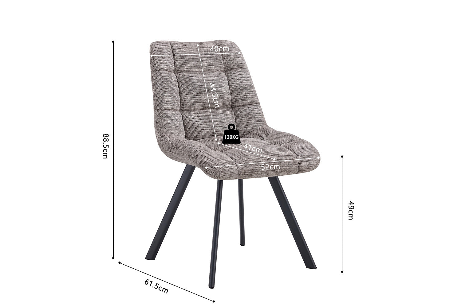 Rousseau - Stoel Lizzy Stof Lichtgrijs - 88.5x52x61.5 cm